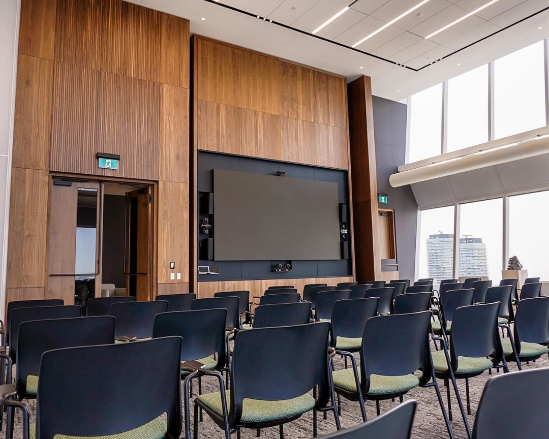 The Tower LCC44 paired with the LF44 low-frequency extension column is an elegant solution for versatile boardroom spaces like this one, delivering full-range clarity for keynote speakers at a podium, presenters moving throughout the room, and polish