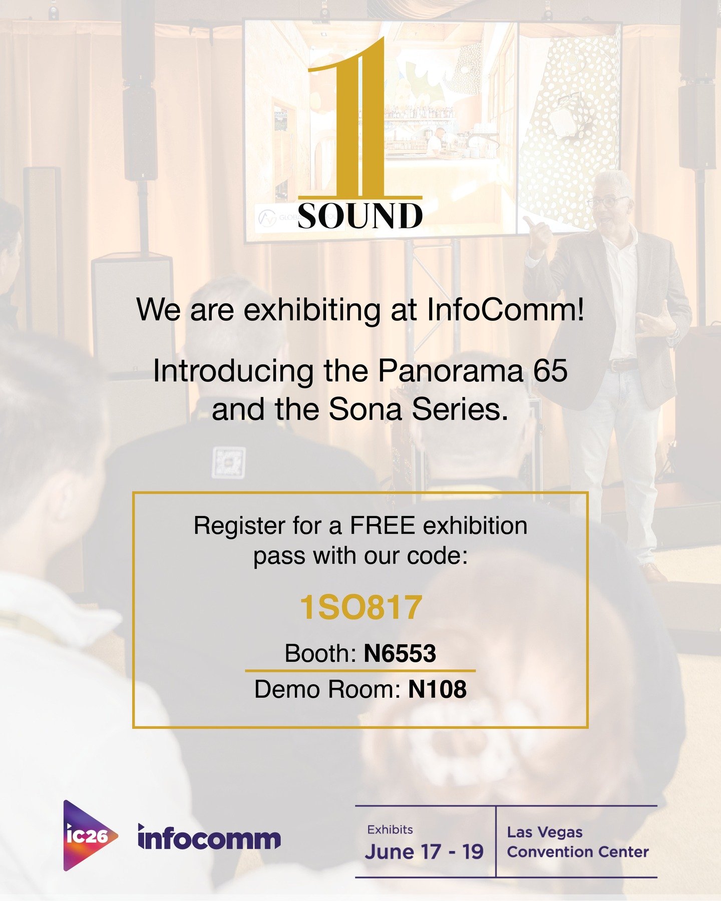 We can&rsquo;t wait to see you at @infocommshow Las Vegas this June!

We are officially launching the Sona Series and debuting some additions to the Panorama Series! 🤔 Join us at our booth and demo room to hear it for yourself. 

1 SOUND&rsquo;s Fou