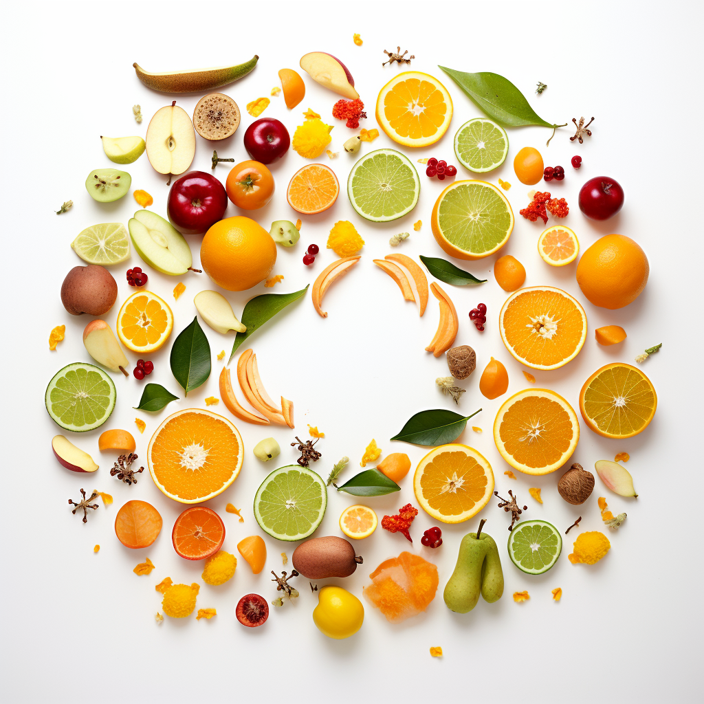 Colorful arrangement of natural fruits and botanical ingredients used in WNt London hair care formulations