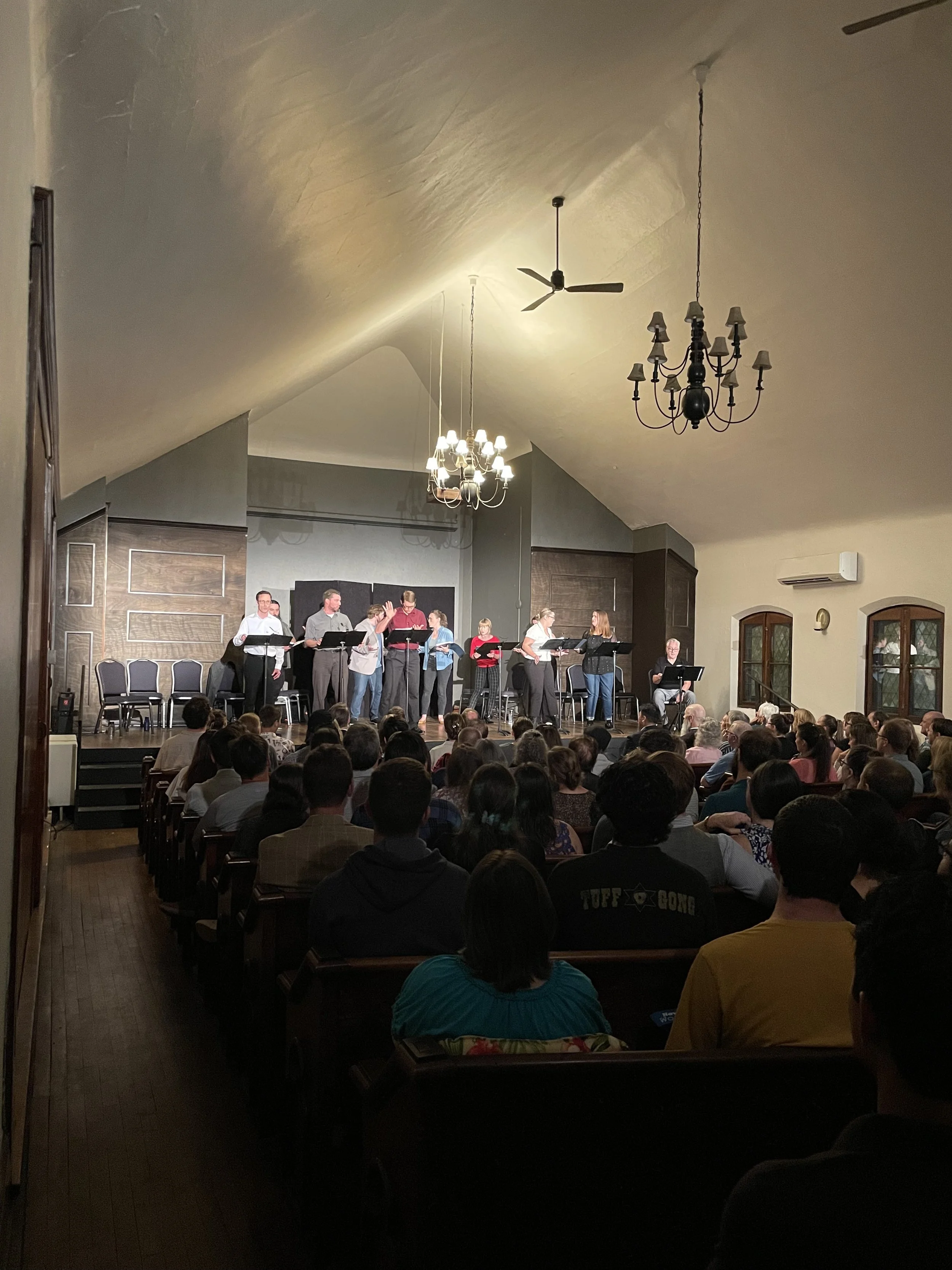 The cast performing Long Shot