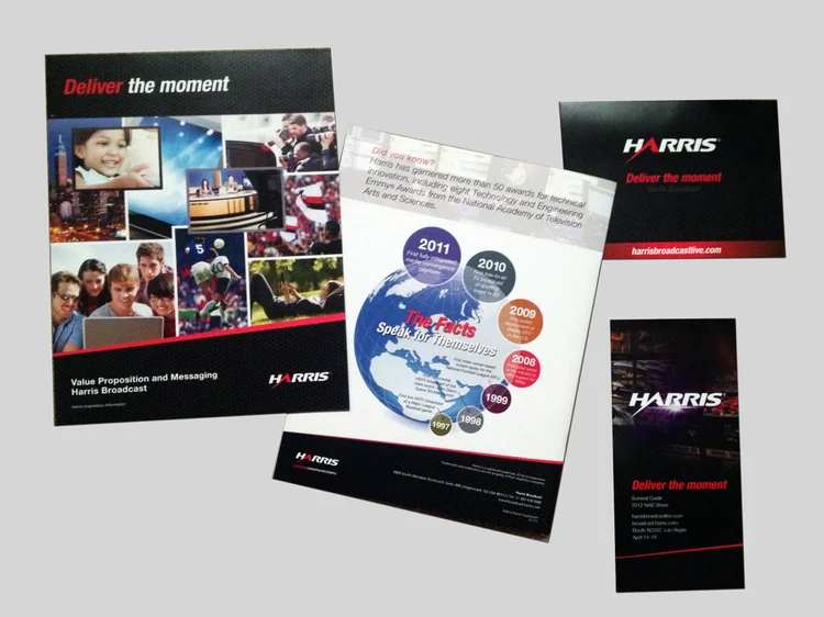 Harris Corporation print materials with digital timeline illustration