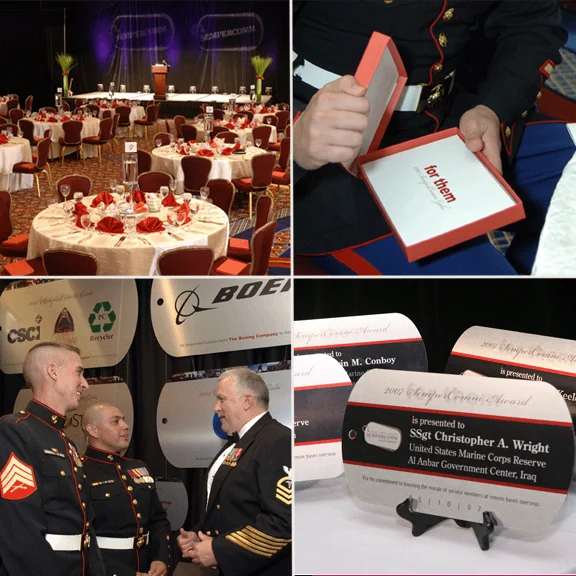 Table design, auction box, plaques and awards