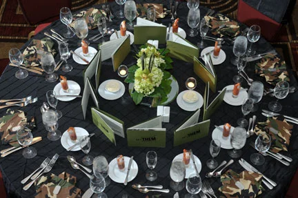 Custom table clothes and floral centerpieces