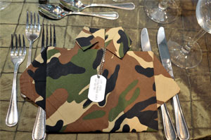 Military shirt napkins and dog tag name placeholders