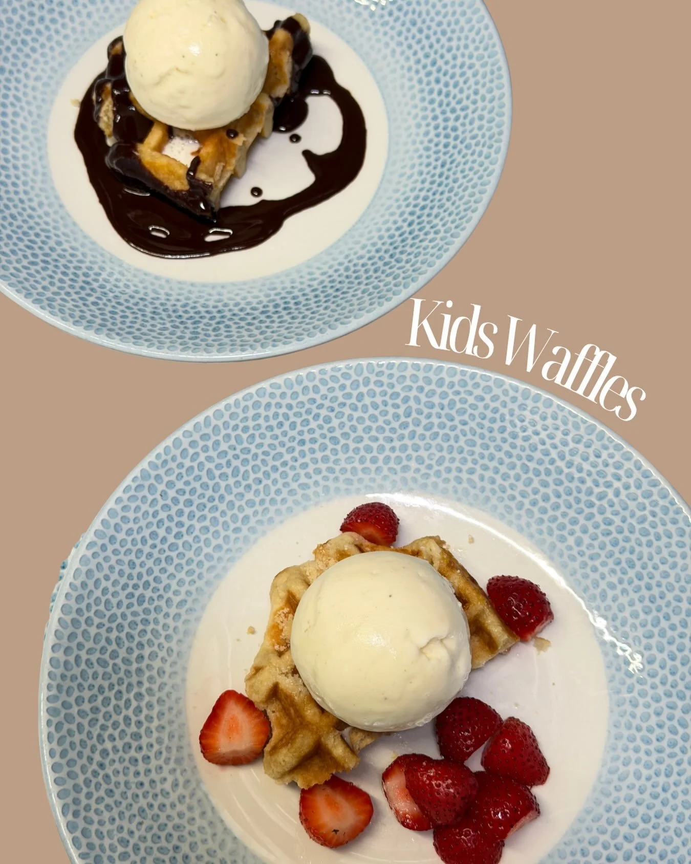 Kids waffles , made their way!🧇
Choose from their favourite fruit, sauce and ice cream.