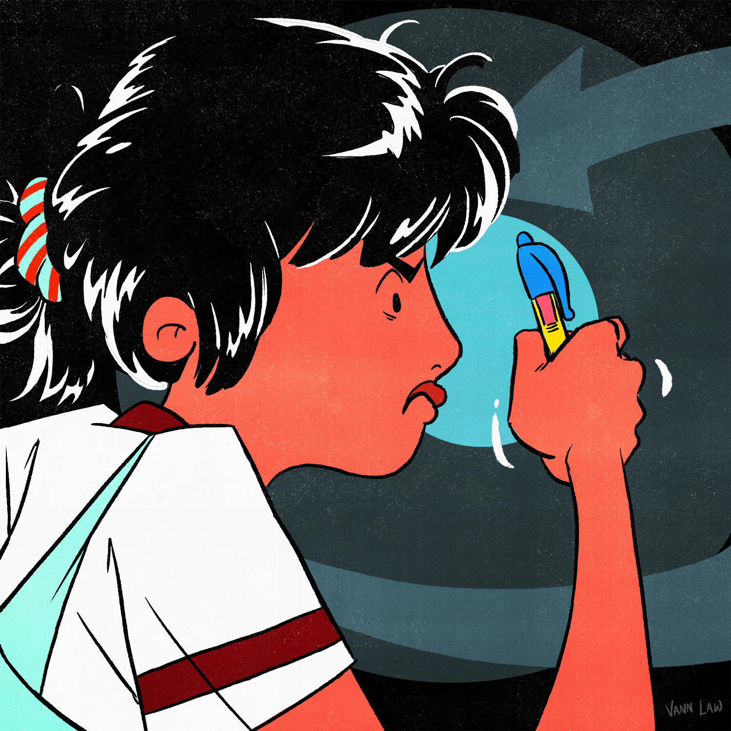 VANN LAW : At seven years old, she dropped a pencil. It bounced on its eraser end, and lodged its graphite head into her shin. Vann now almost exclusively draws on her tablet.