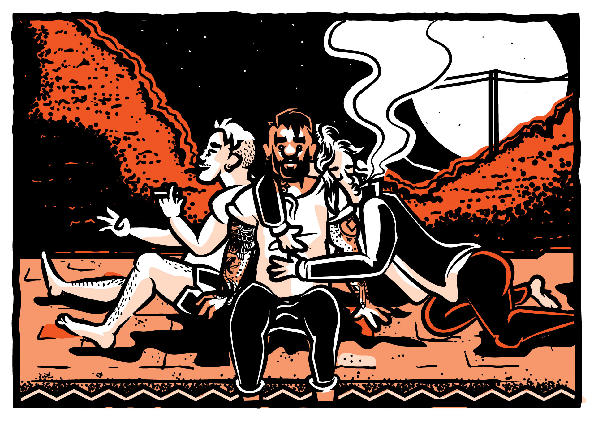 BEN MITCHELL : Ben Mitchell is a cartoonist and illustrator from Newcastle, New South Wales. He has been independently producing the comic series Storm Clouds for several years, exploring themes of mental health and satirising millennial culture through a convoluted neo-noir crime drama. He lives in a two-bedroom apartment above a bubble tea cafe in Newcastle West with a camera operator named Stephen.