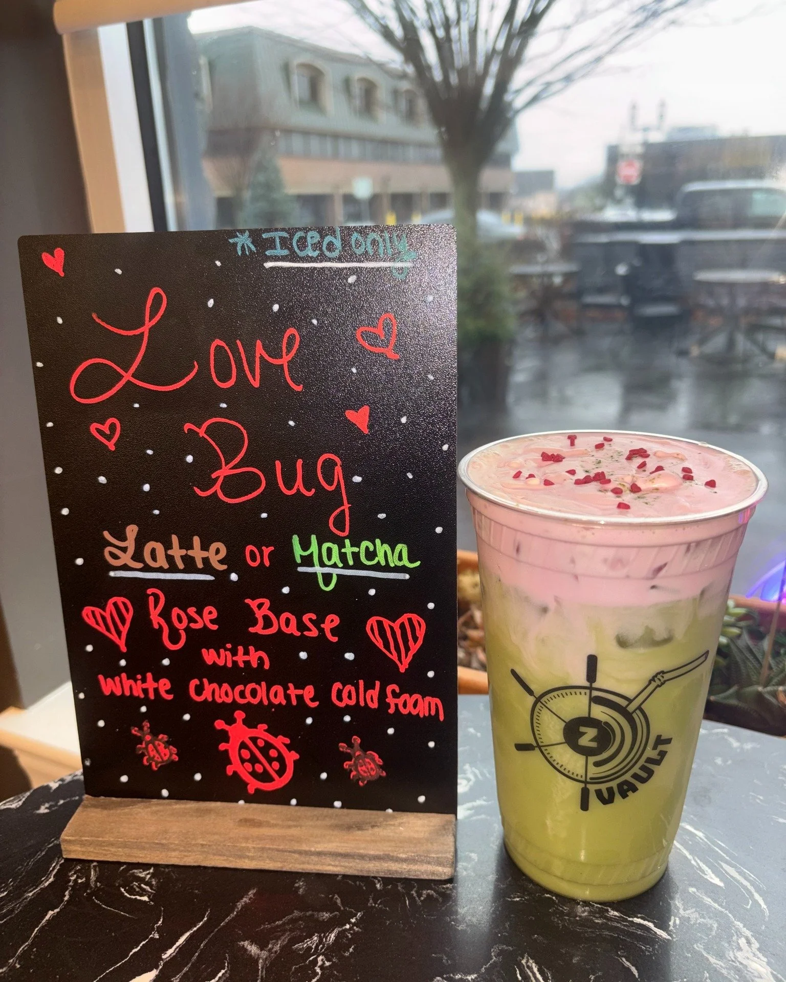 Love is in the air with our new Love Bug drink, available as a iced latte or iced matcha drink. A delicious rose base with white chocolate cold foam :)

💻 Order online at www.zvaultbar.com
📍 Find us on Main Street in Bel Air, MD
🚗 Our drive-thru i