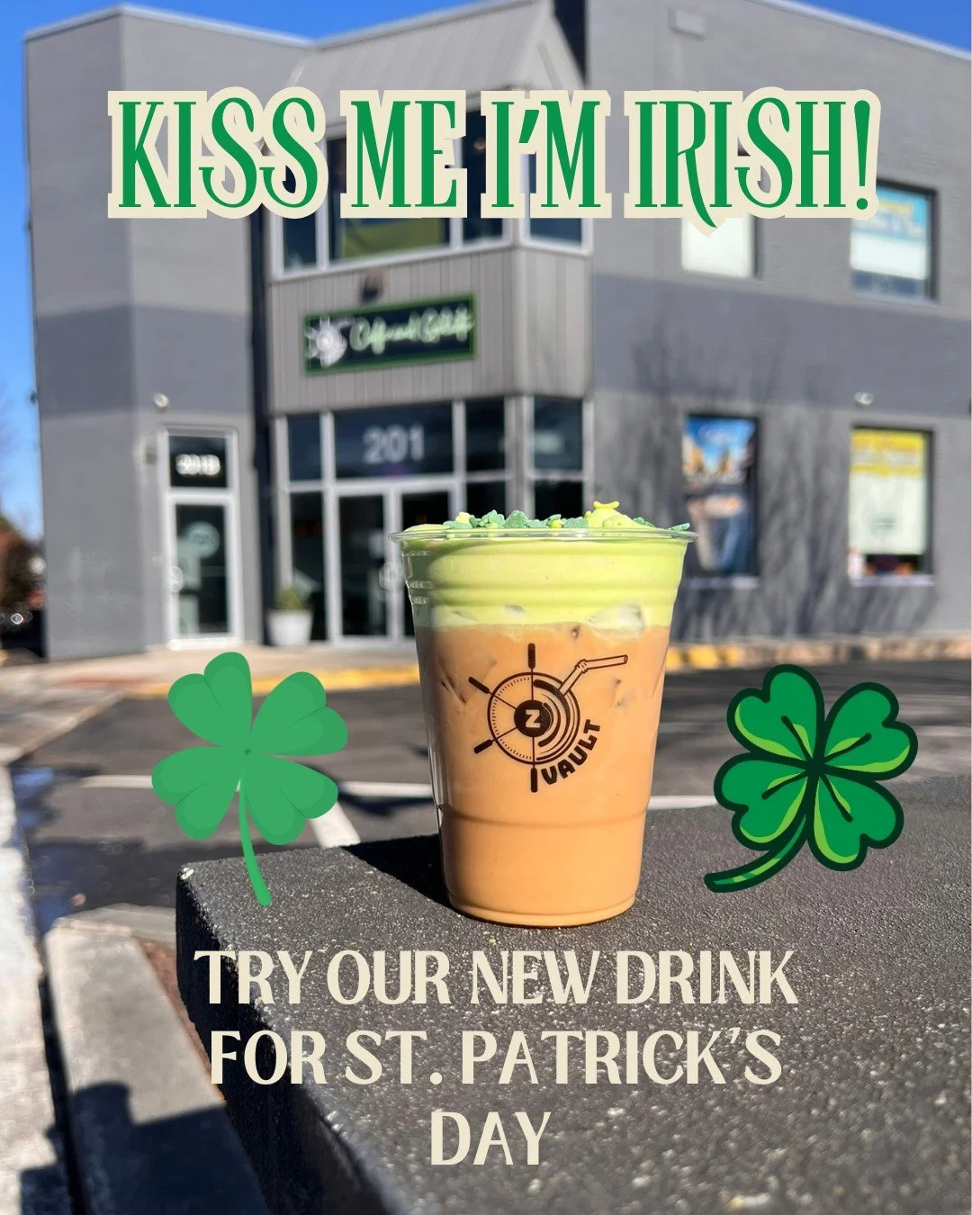 Come try our new drink 
🍀 Kiss Me I'm Irish 🍀
to celebrate St. Patrick's Day this month! 😋