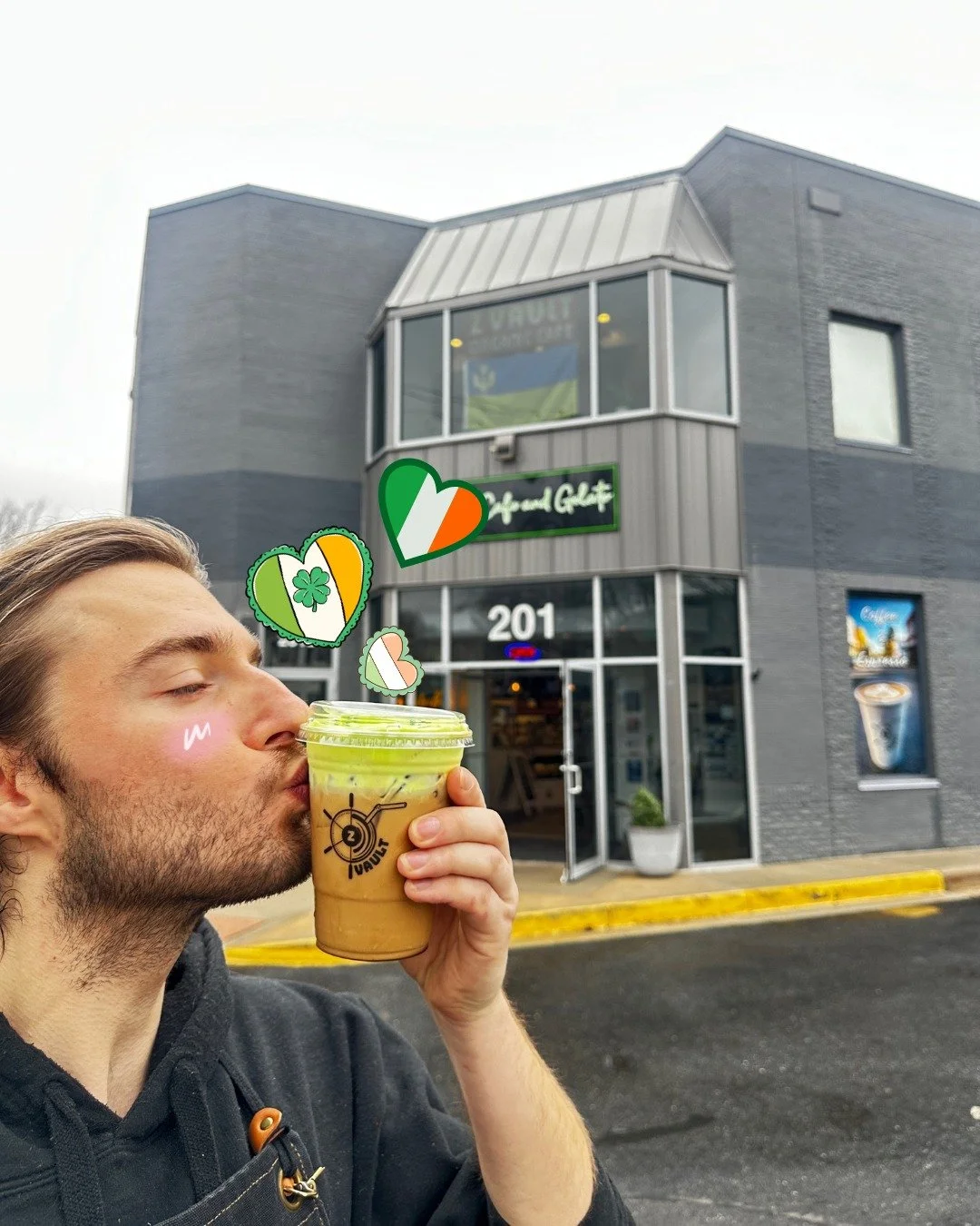 Come start your St. Patrick's Day tomorrow with our themed coffee "Come Kiss me I'm Irish"! 

It looks like one of our employees is really dedicated to showing his love for the Irish! 💚

Feel free to tag @zvaultbelair with fun spots showin