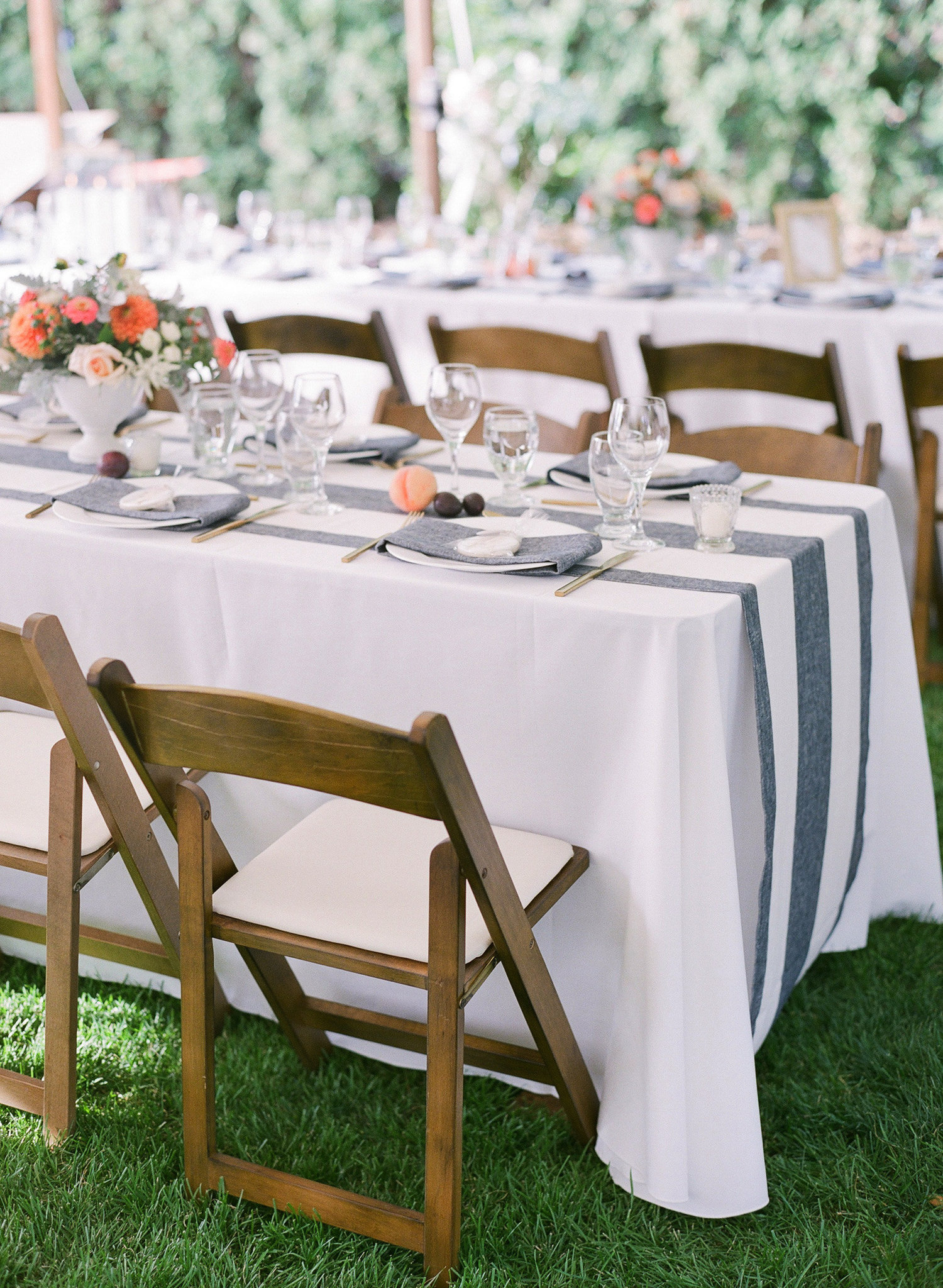 One of our past bride’s is a big fan of stripes. She has multiple clothing items in this pattern, so we decided to make it a prominent design element. These runners from Faire La Fete are not only gorgeous, but instantly make the space feel personalized. Photography: Blush Wedding Photography