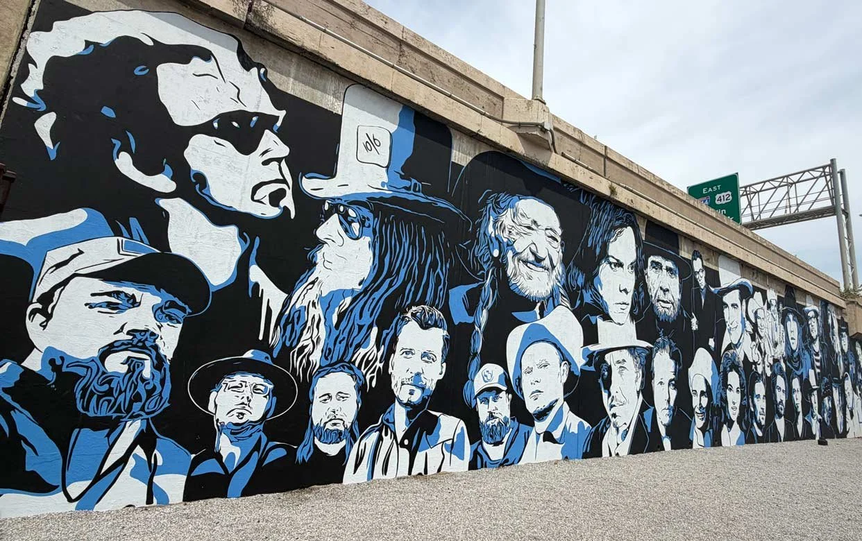 Mural of musicians who played at Cain's Ballroom