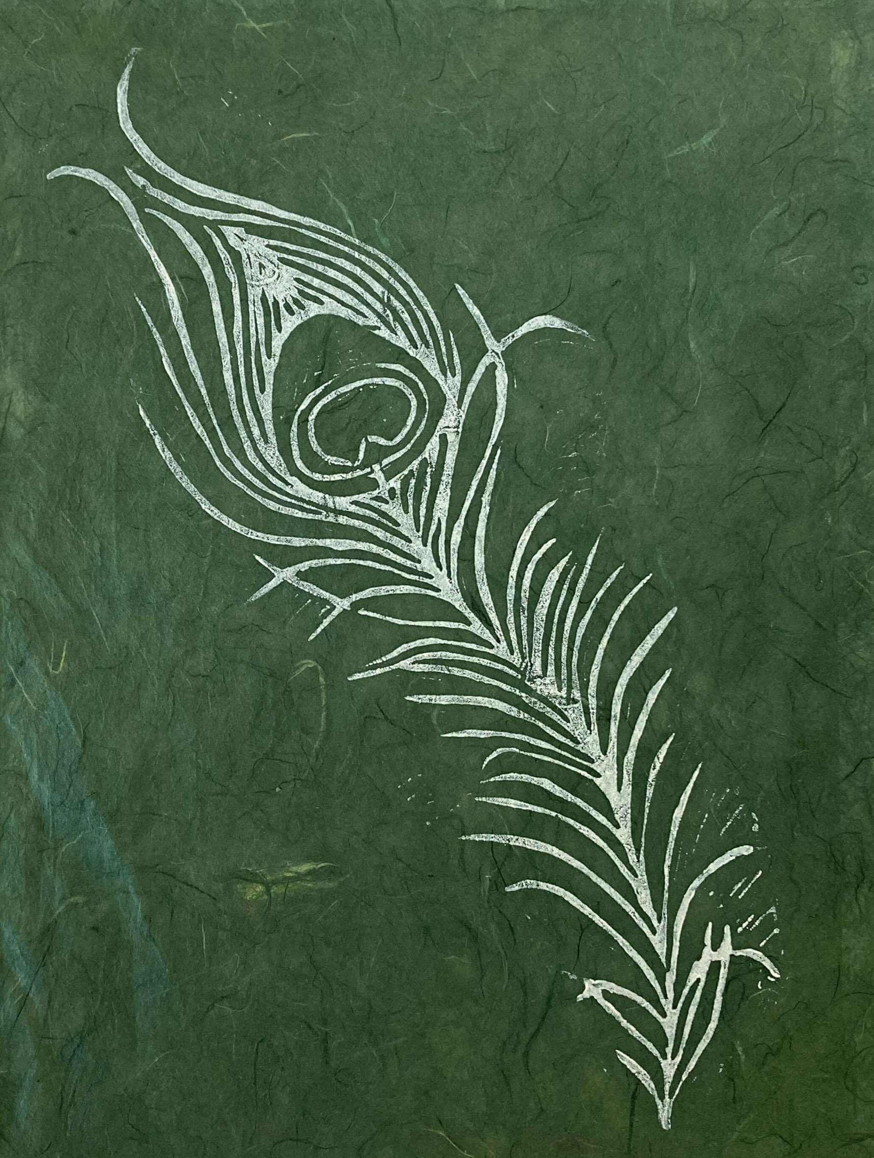 White feather printed on textured green paper in an edition of only 4 (Copy)