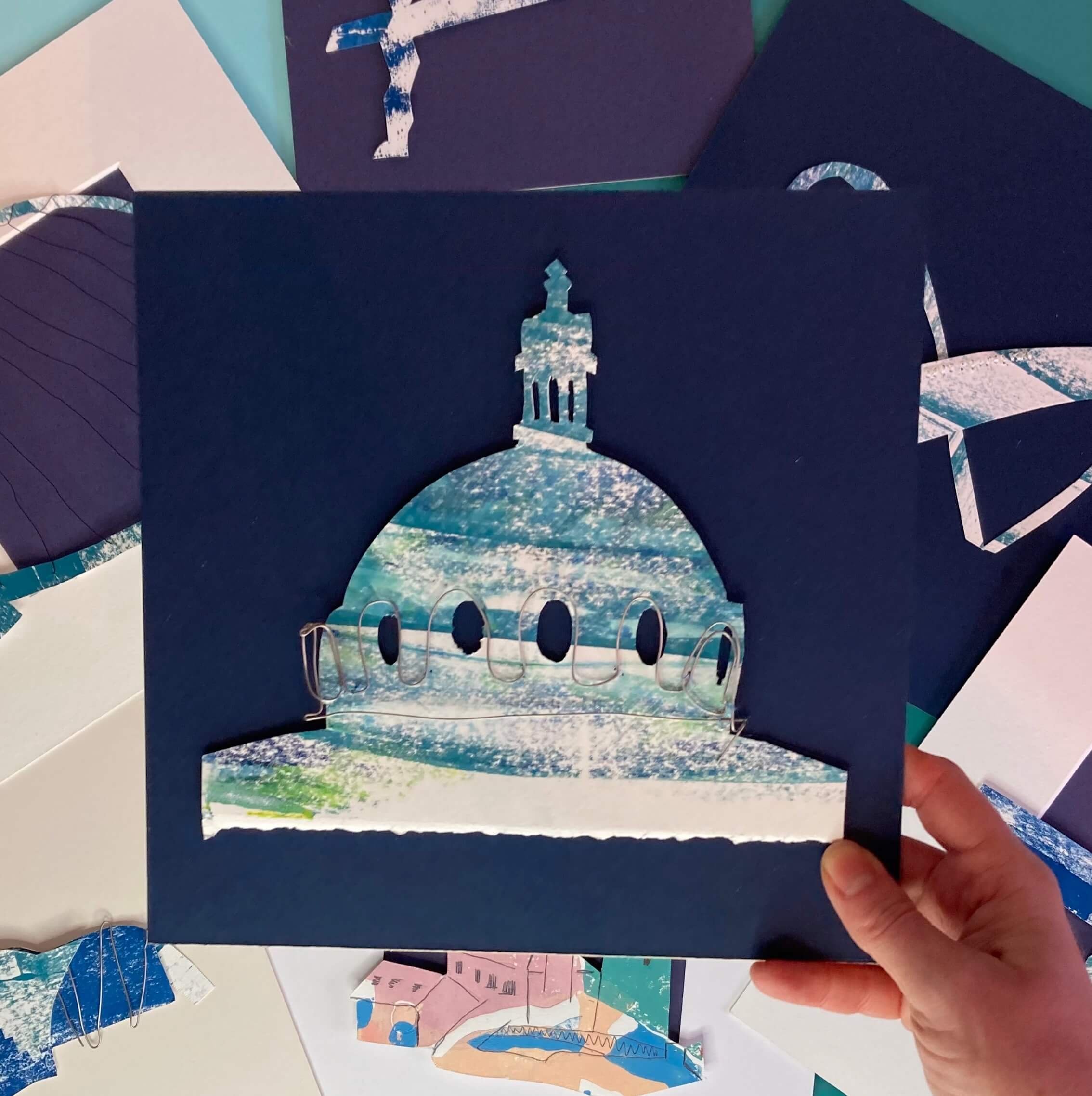 Spanish City Dome Collage with wire
