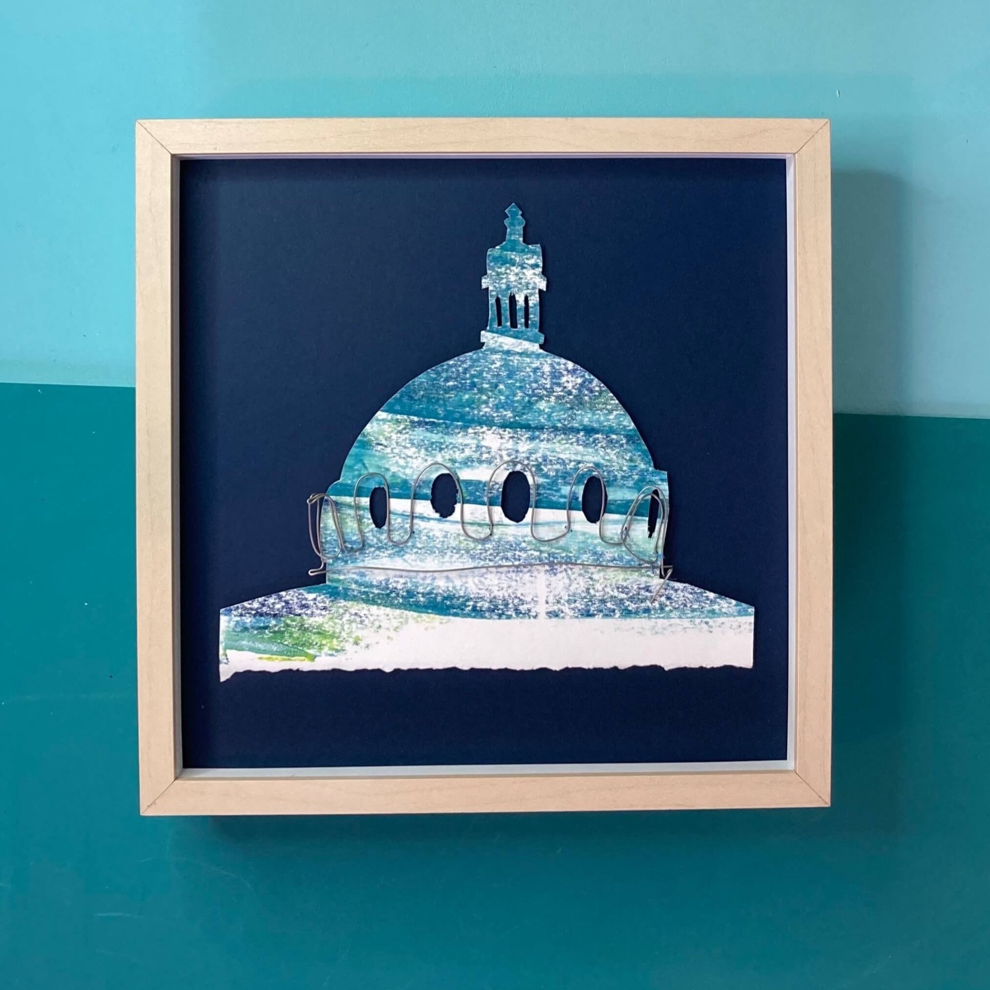 Birch Effect Framed Spanish City Dome Collage with wire