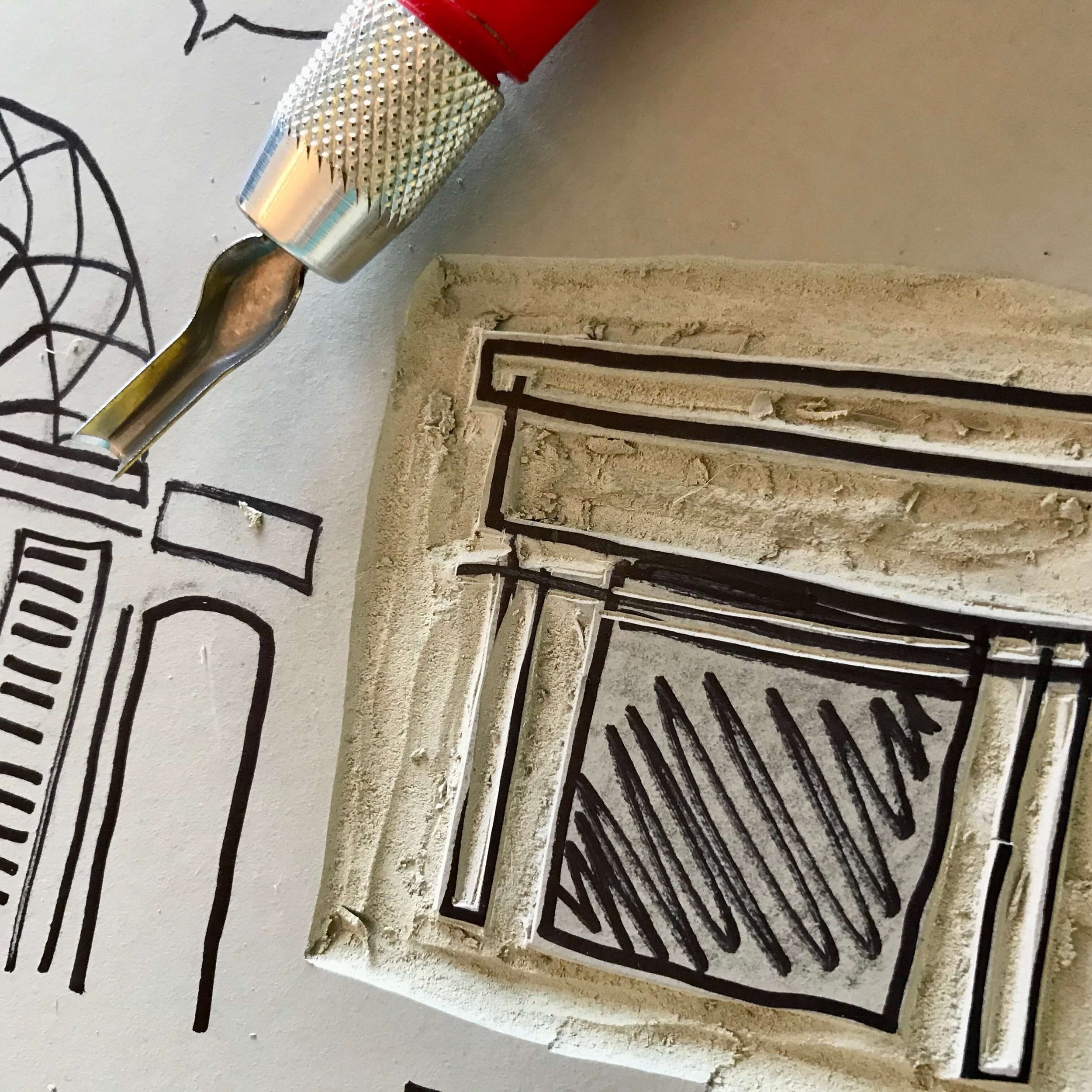 Lino block Work in Progress 1