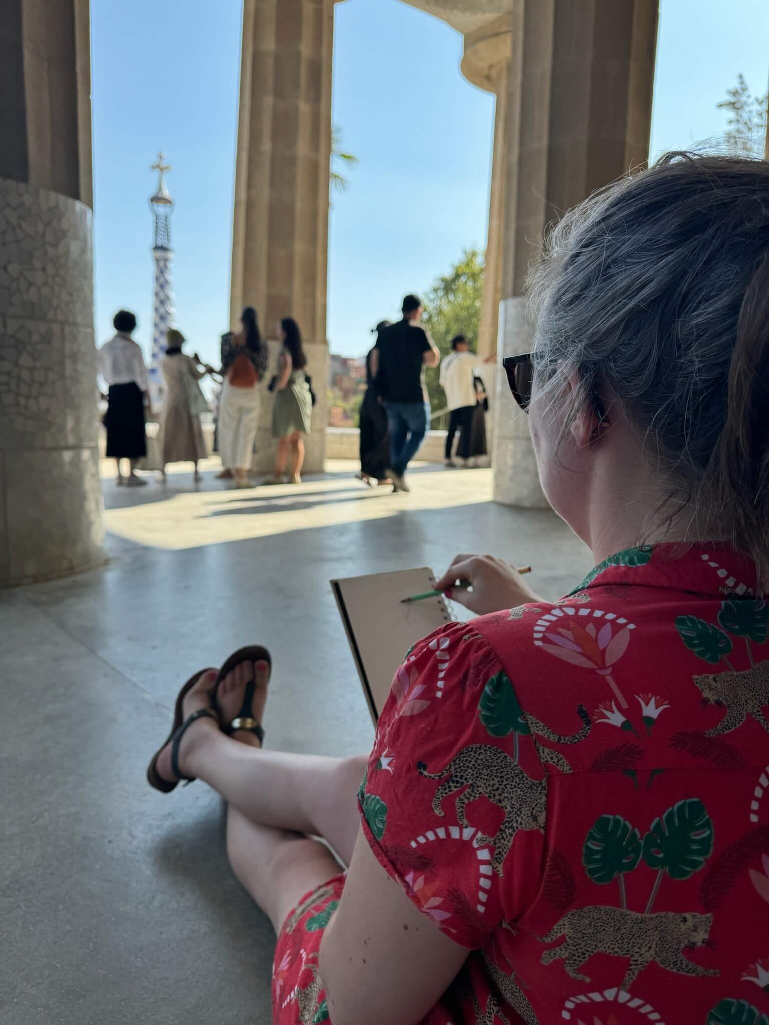 Sketching the tower in Park Güell