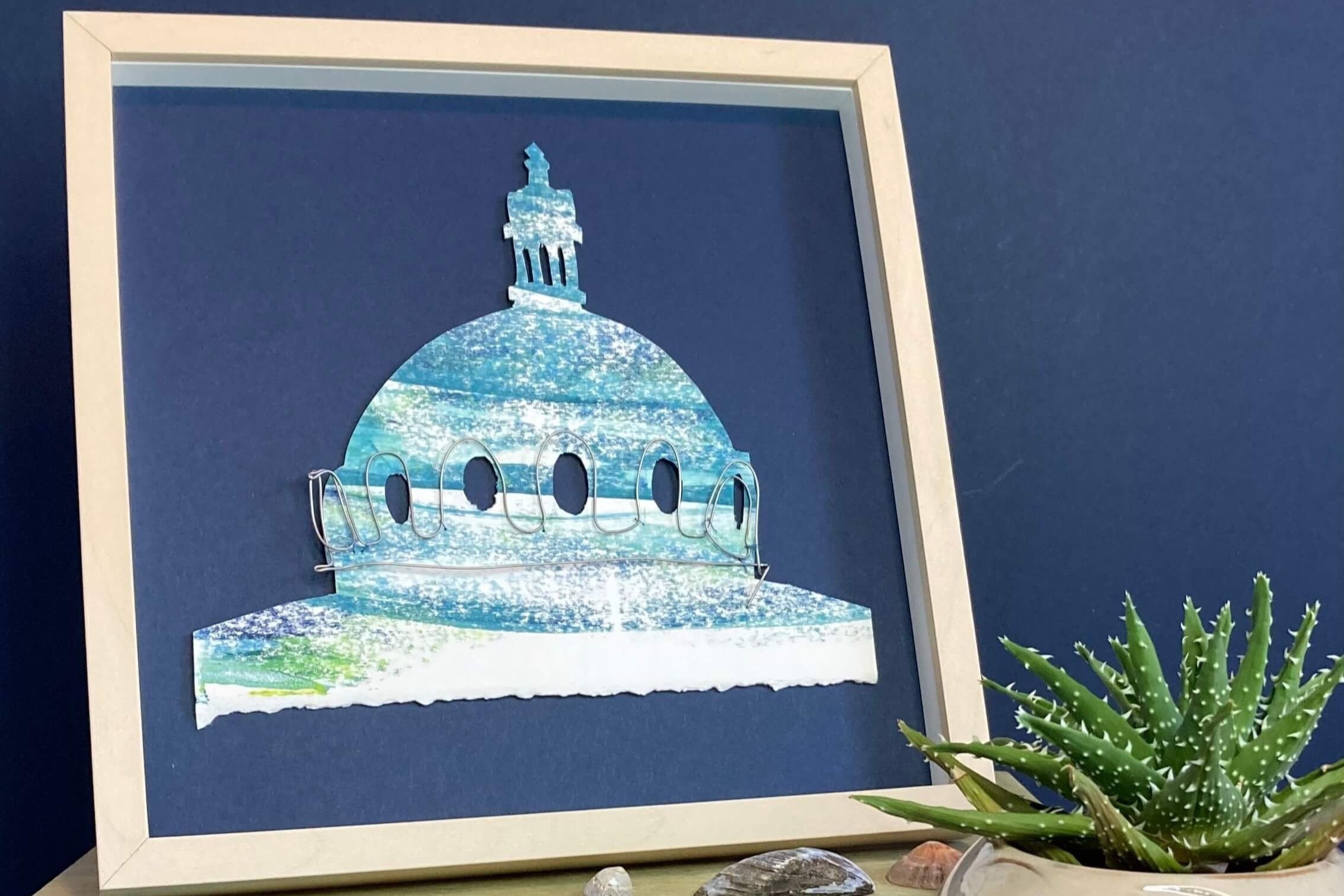 One of a Kind Framed Mixed Media Collage of the Spanish City Dome in Whitley Bay in the Historic North East England Created by Local Newcastle UK Artist Heather Moore