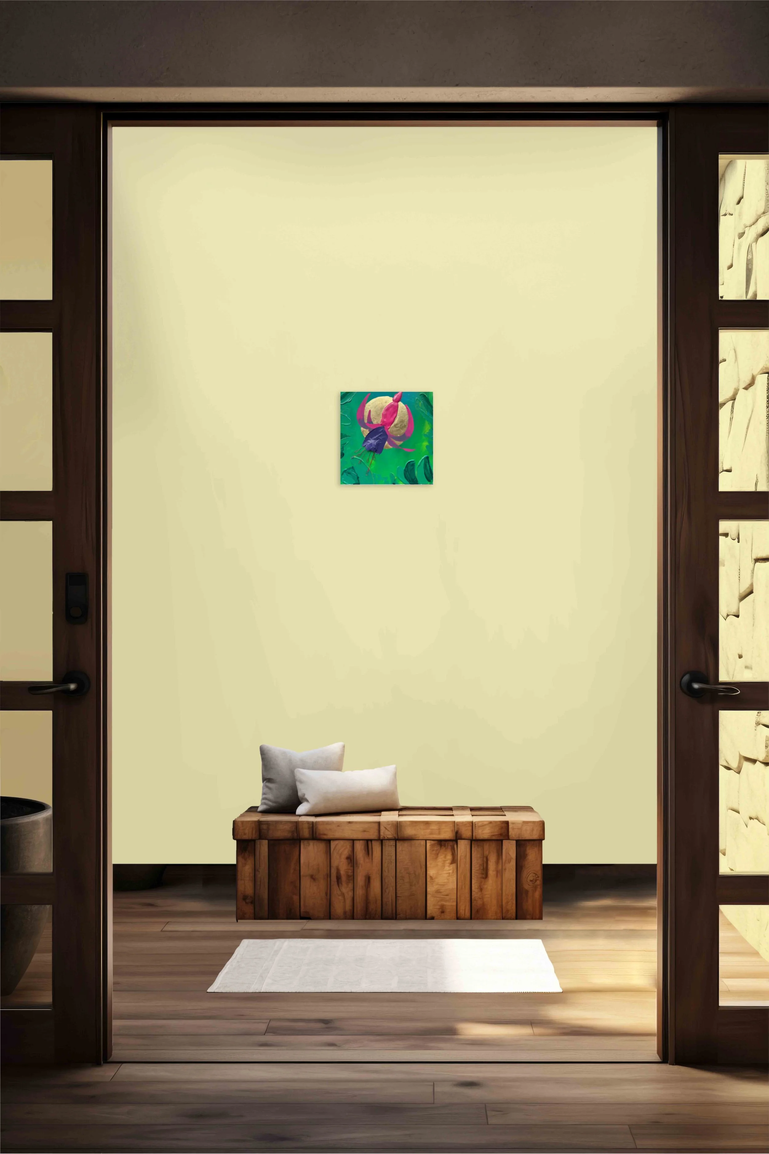 Small Fuchsia Artwork in pale yellow entrance with French windows.jpg