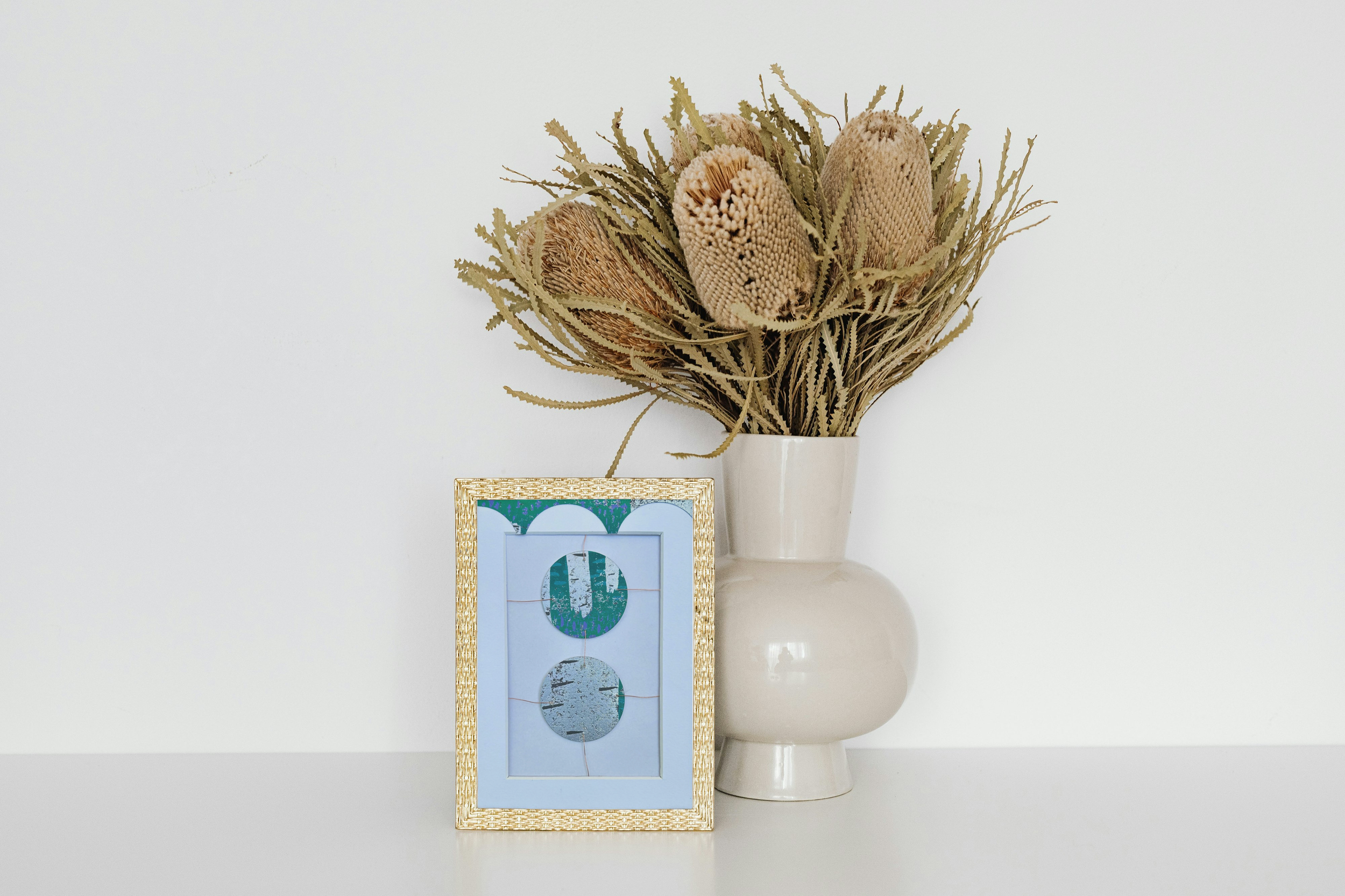 Birch Circles, original collage created from handprinted papers - one of a kind