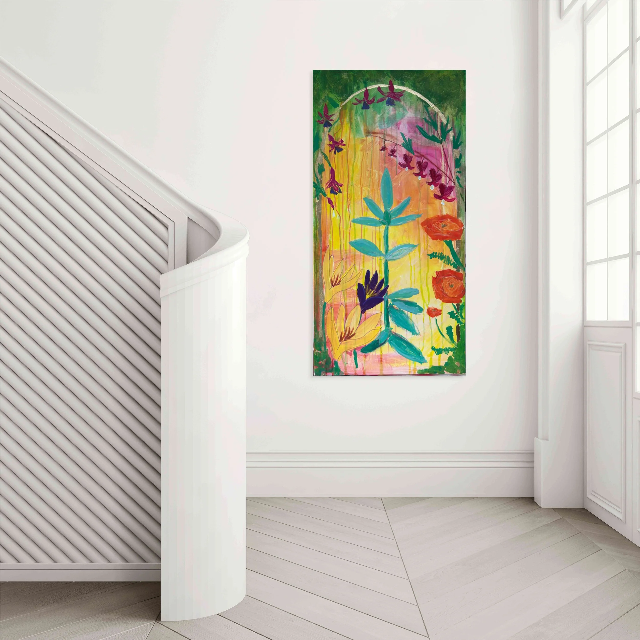 The Secret Archway Garden Painting at the Bottom of Modern Staircase.jpg