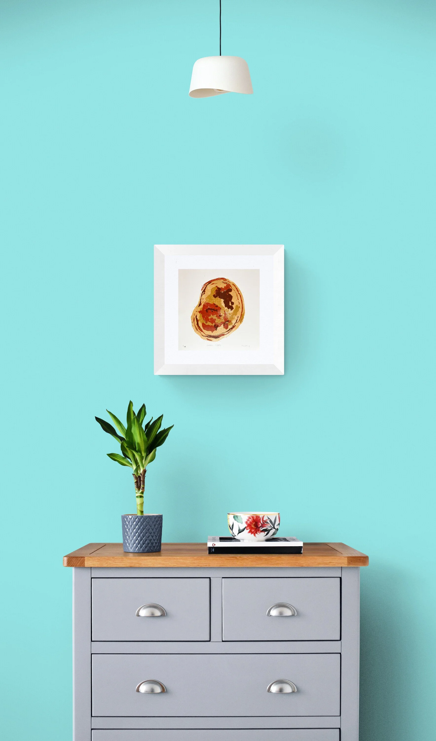 Hand Printed Golden Pebble Enlarged Close Up Limited Edition Lino Reduction Print