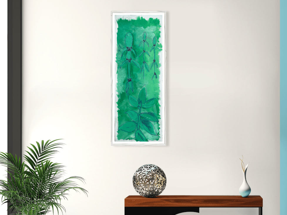 Mary, Mary… | Mixed Media Lamb's Ear Artwork in Minty Greens and Purple | Portrait Orientation