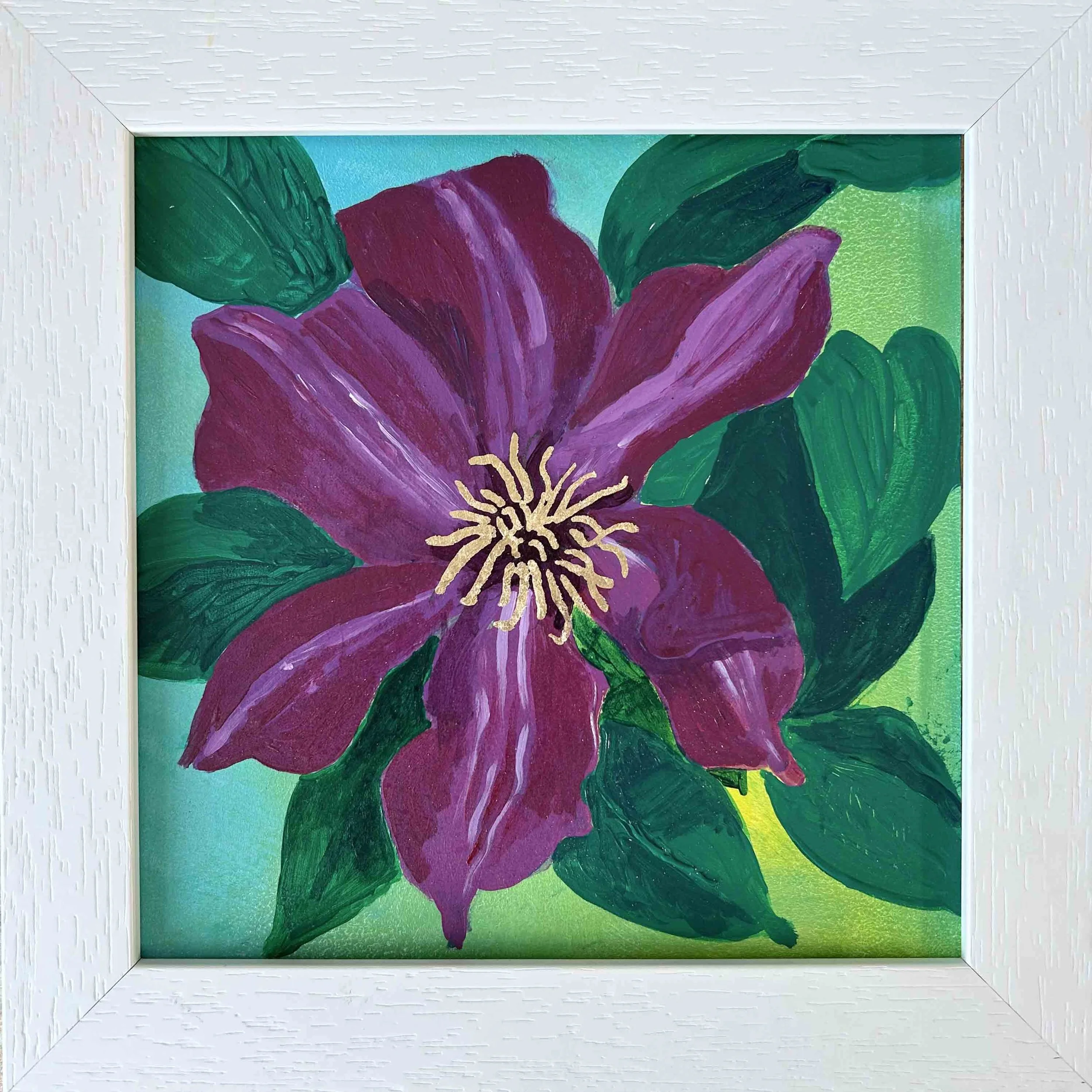 The Burgundy Beauty Clematis Mixed Media Framed in White.jpg