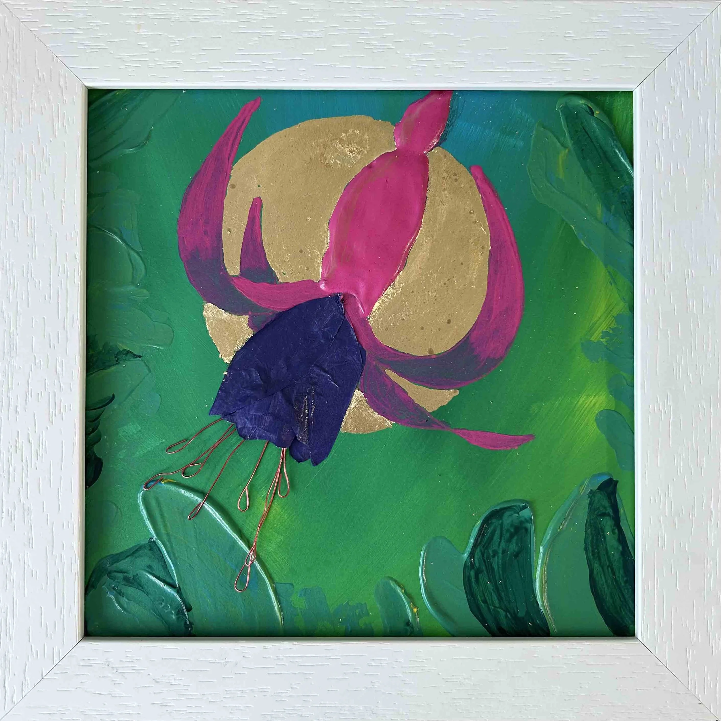 Dancing Fuchsia Mixed Media Framed in White.jpg