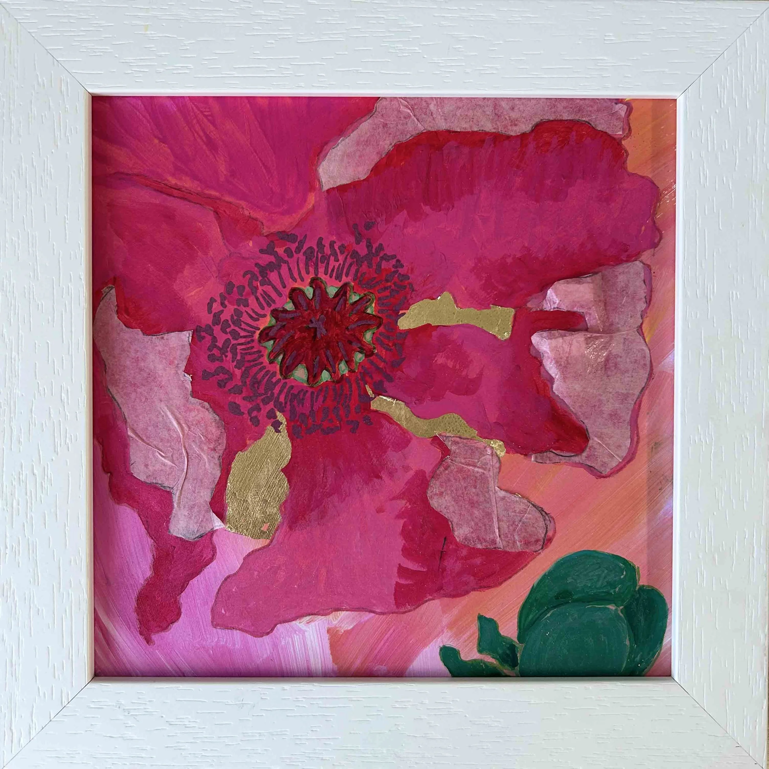 Poppy and Bud Mixed Media Framed in White.jpg