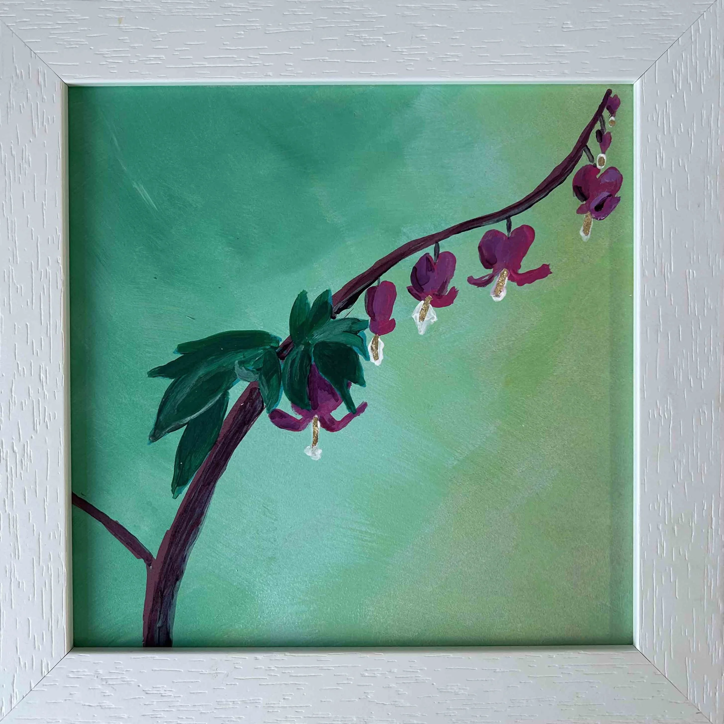 Bleeding Hearts Dicentra Mixed Media Framed in White.jpg