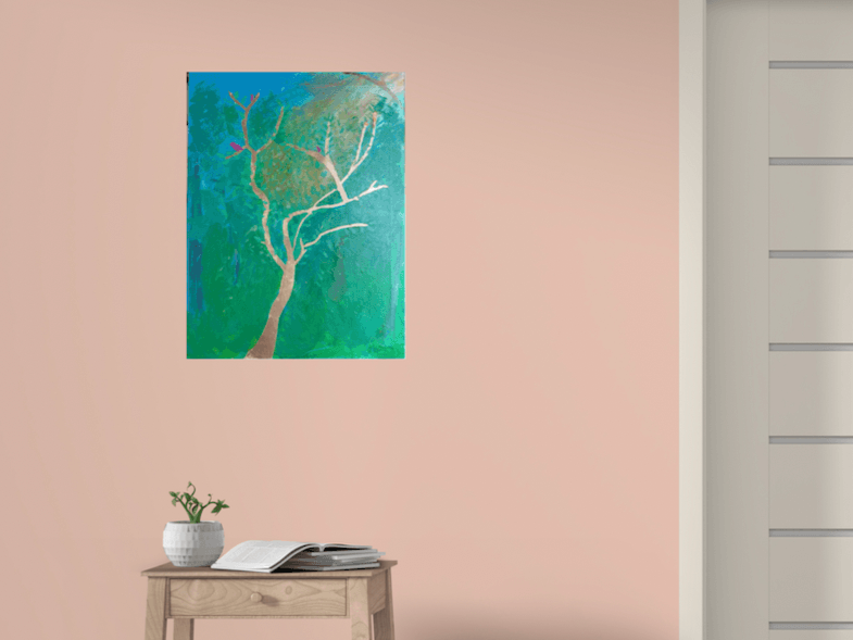 Golden Tree Trunk with Luscious Green Foliage and the Sun Streaming in on Canvas | Look! Alice’s Tree