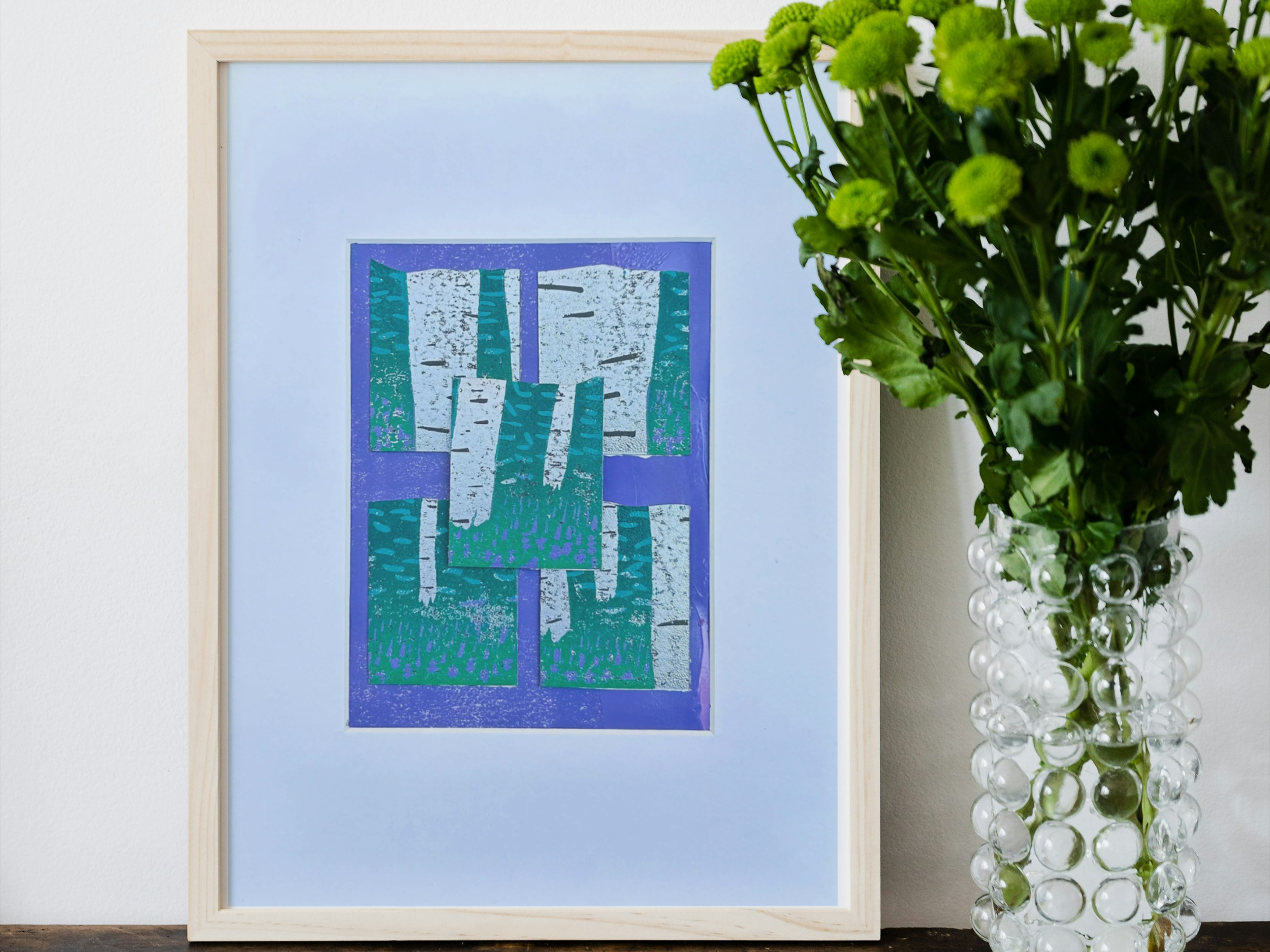 Snapshots of Bluebells, original collage created from handprinted papers - one of a kind
