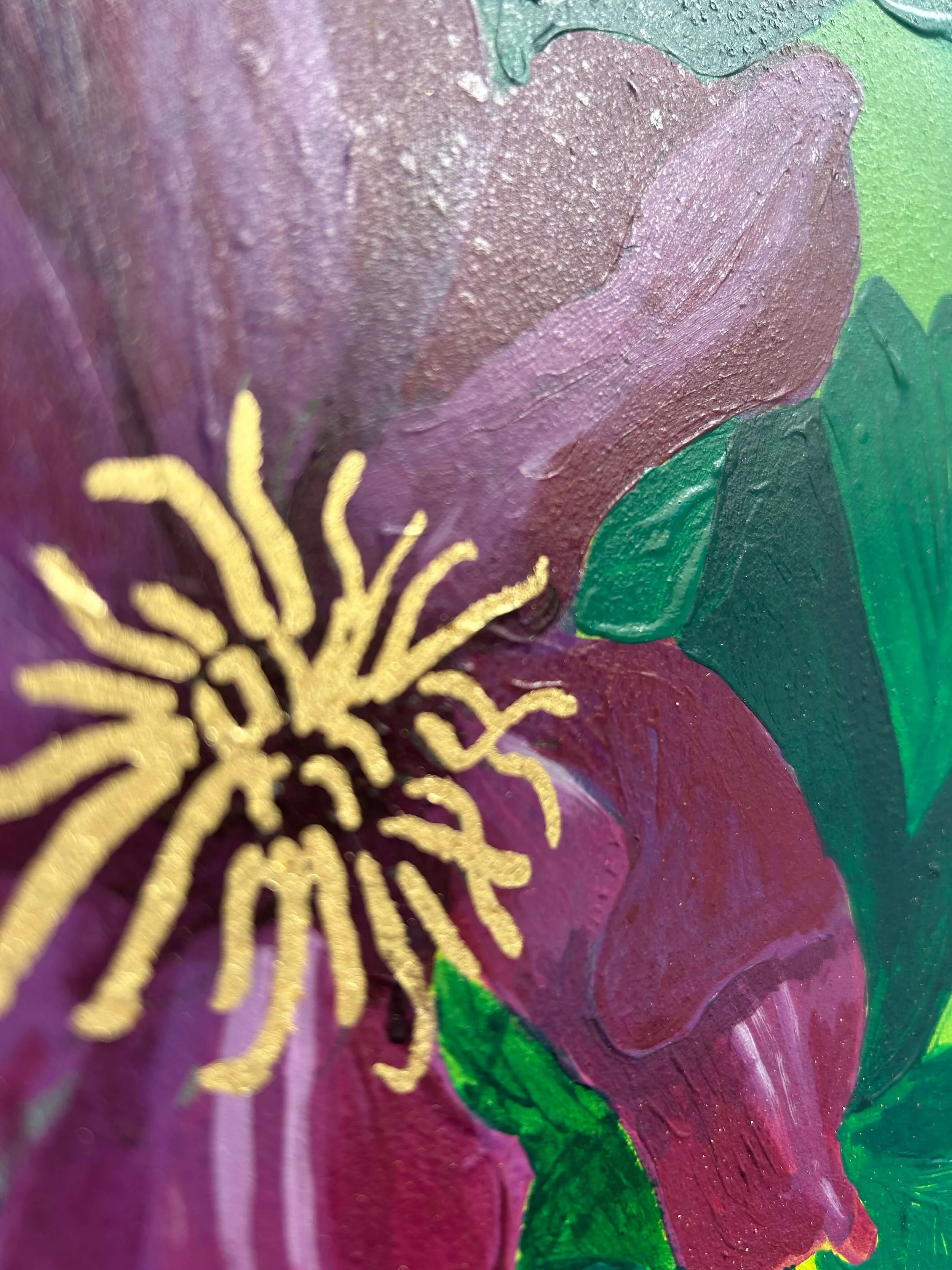 Close up detail of gold leaf stamen on clematis painting.jpeg