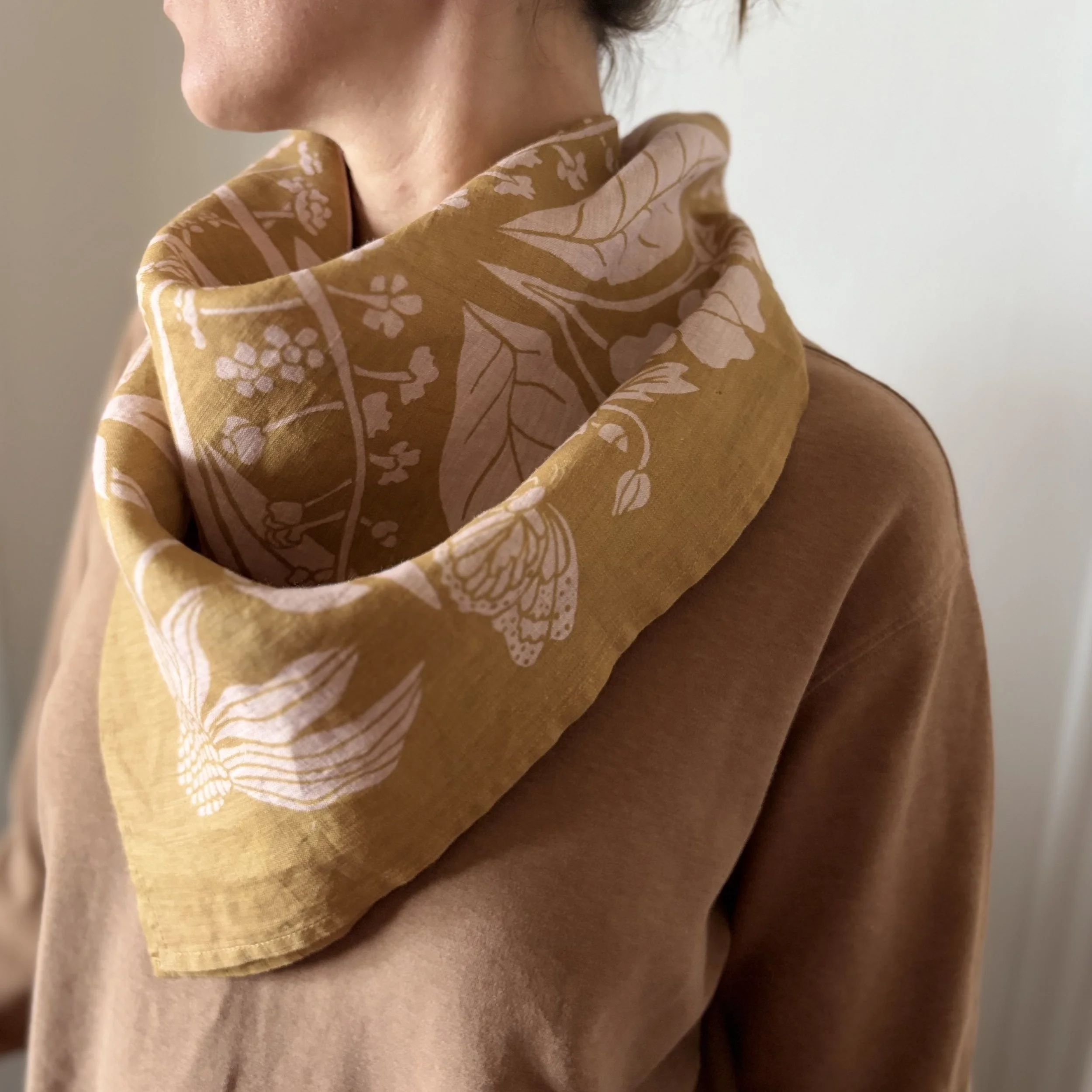 Linen Bandana - Mustard + Pink