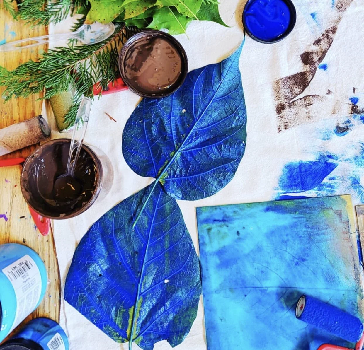 Leaf printing workshop at Nourish Louisa