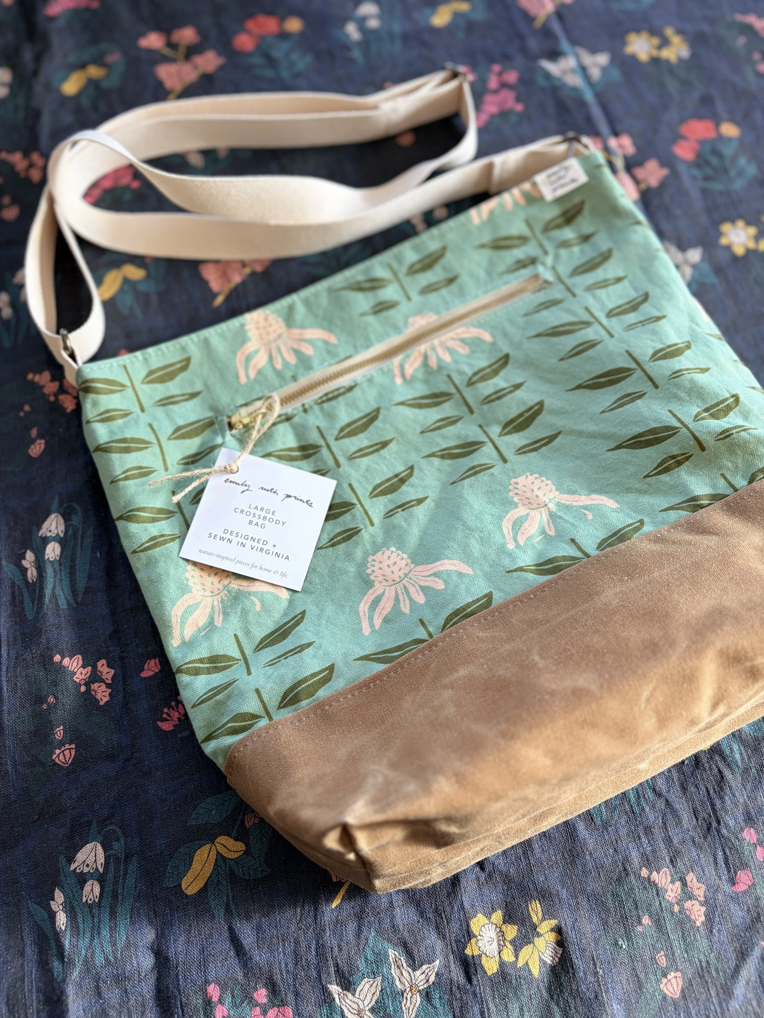 Large Crossbody - Teal Echinacea