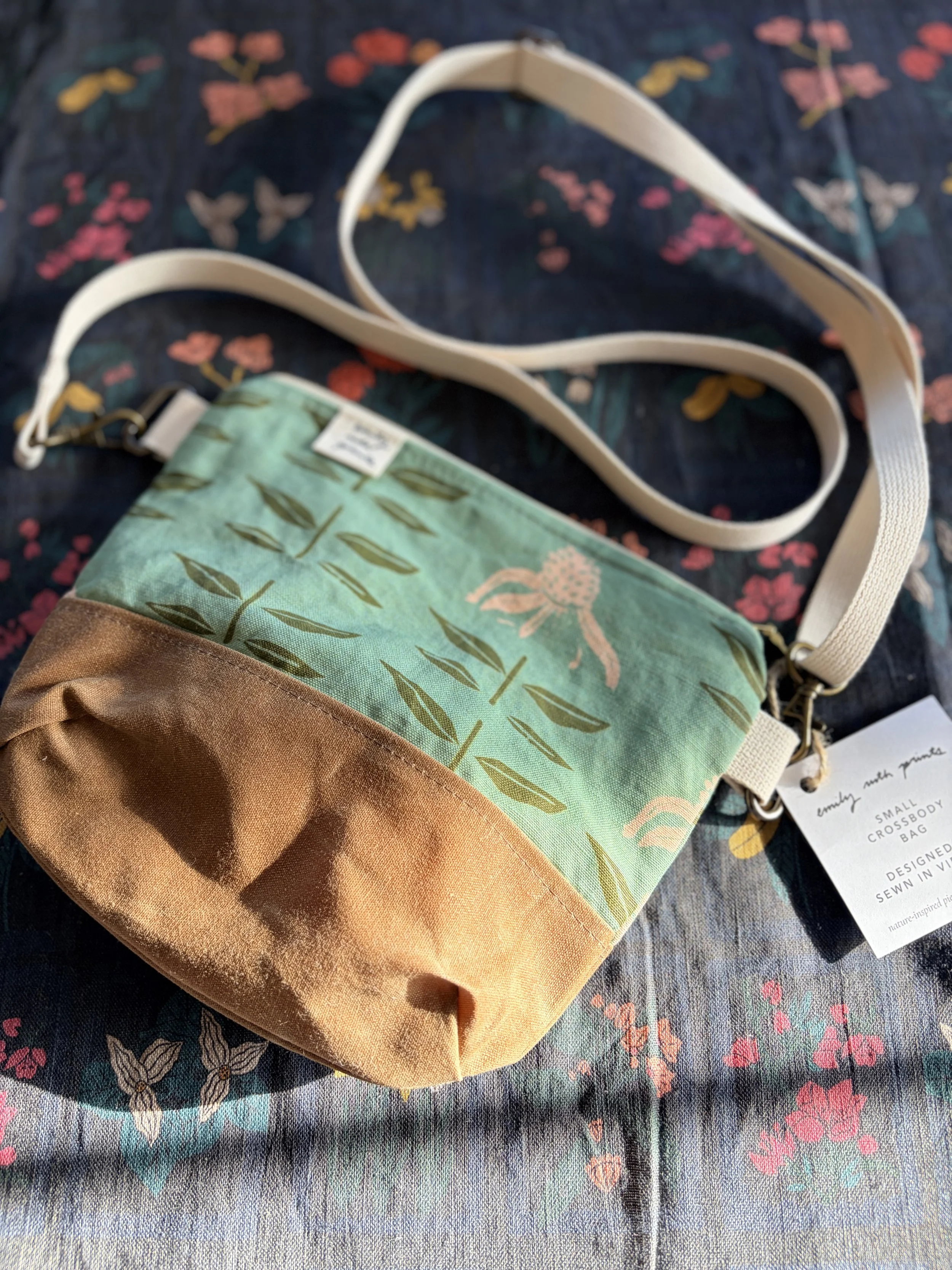 Small Crossbody- Teal Echinacea