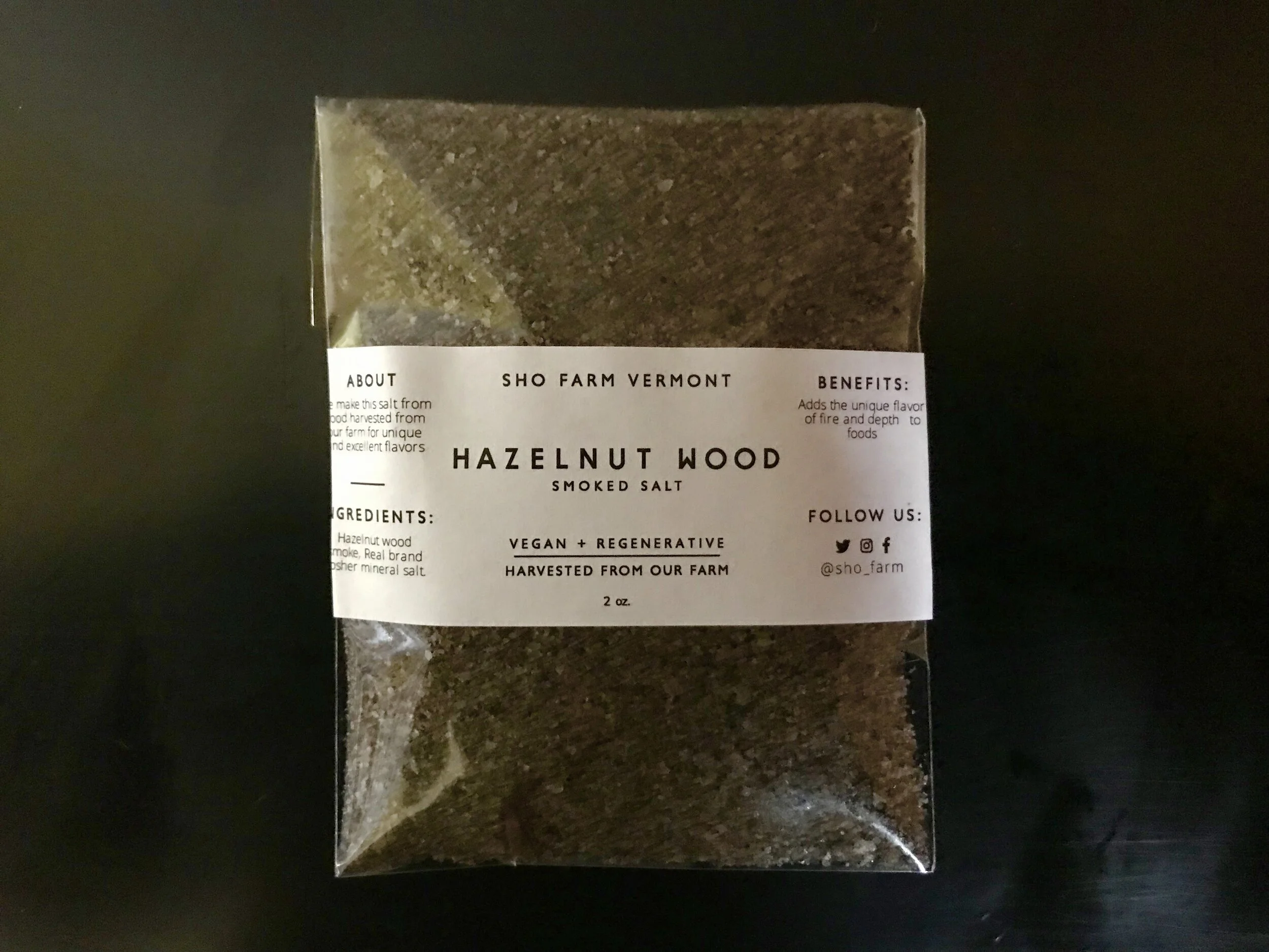Hazelnut wood smoked salt, from our orchard