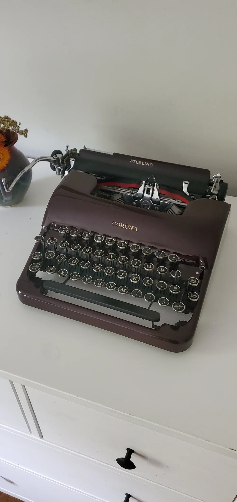 1937 Smith Corona Speedline Typewriter | Rare Maroon | Glass Keys