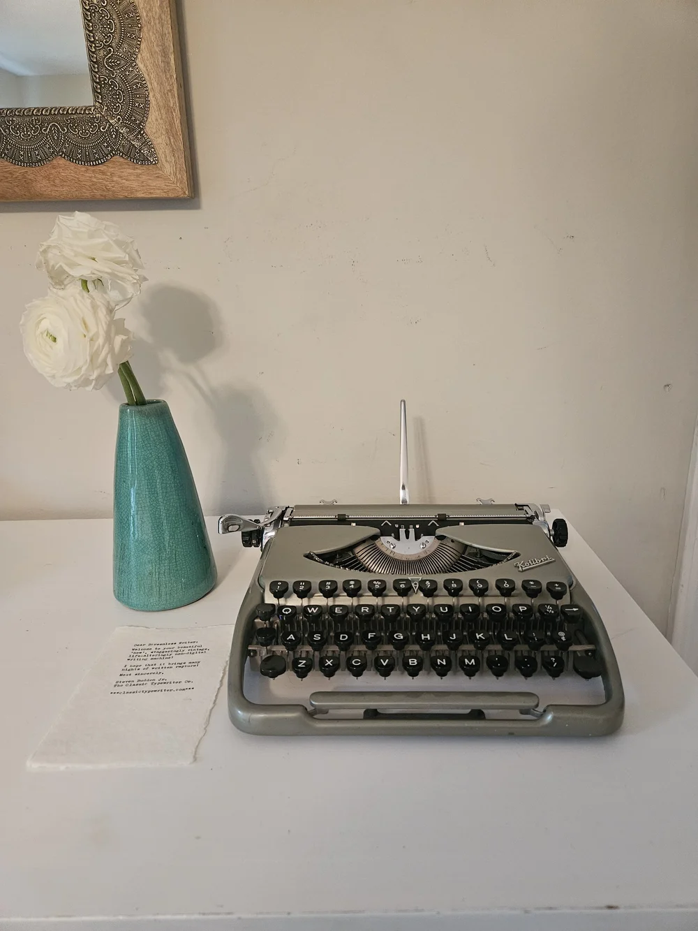 1957 Stunning Silver Groma Kolibri Typewriter with Case and