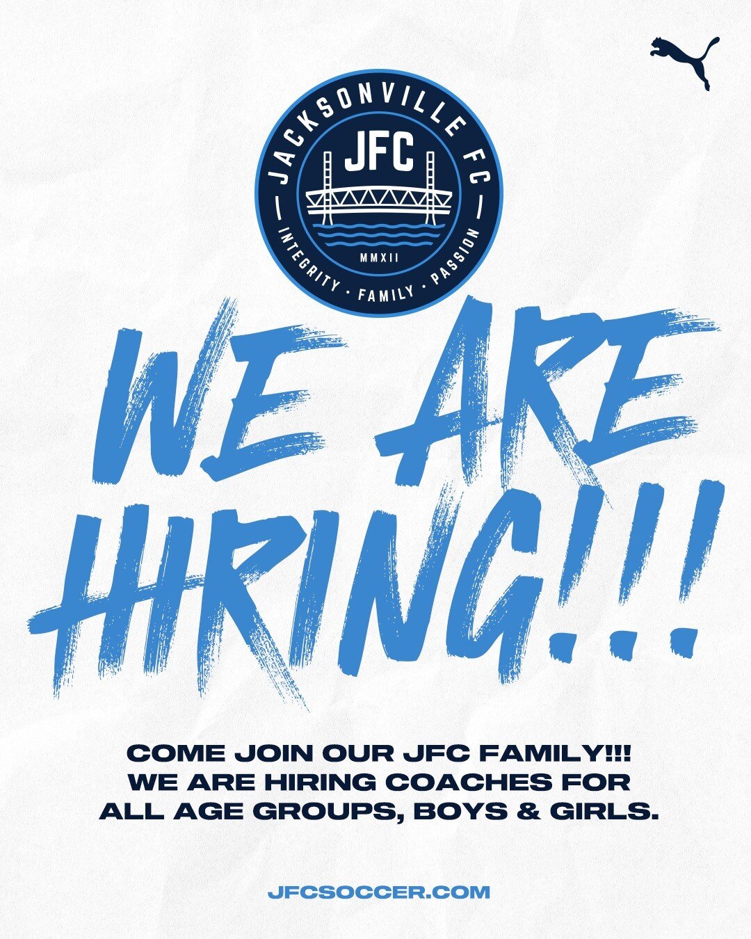 Come be a part of our JFC Family!!!!
We are hiring coaches for all age groups, boys and girls.

Follow this link in our profile to drop us a line. 

#PlayerDriven #904JFC