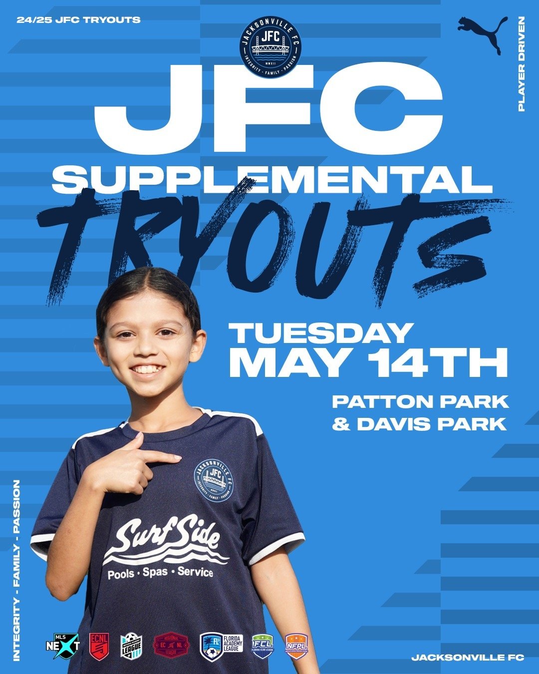 Found out about Jacksonville FC too late or missed our regular tryouts? Want to tryout again? There&rsquo;s still a way to join the club.

Our Supplemental Tryouts will allow players the opportunity to play and showcase their soccer skills in front o
