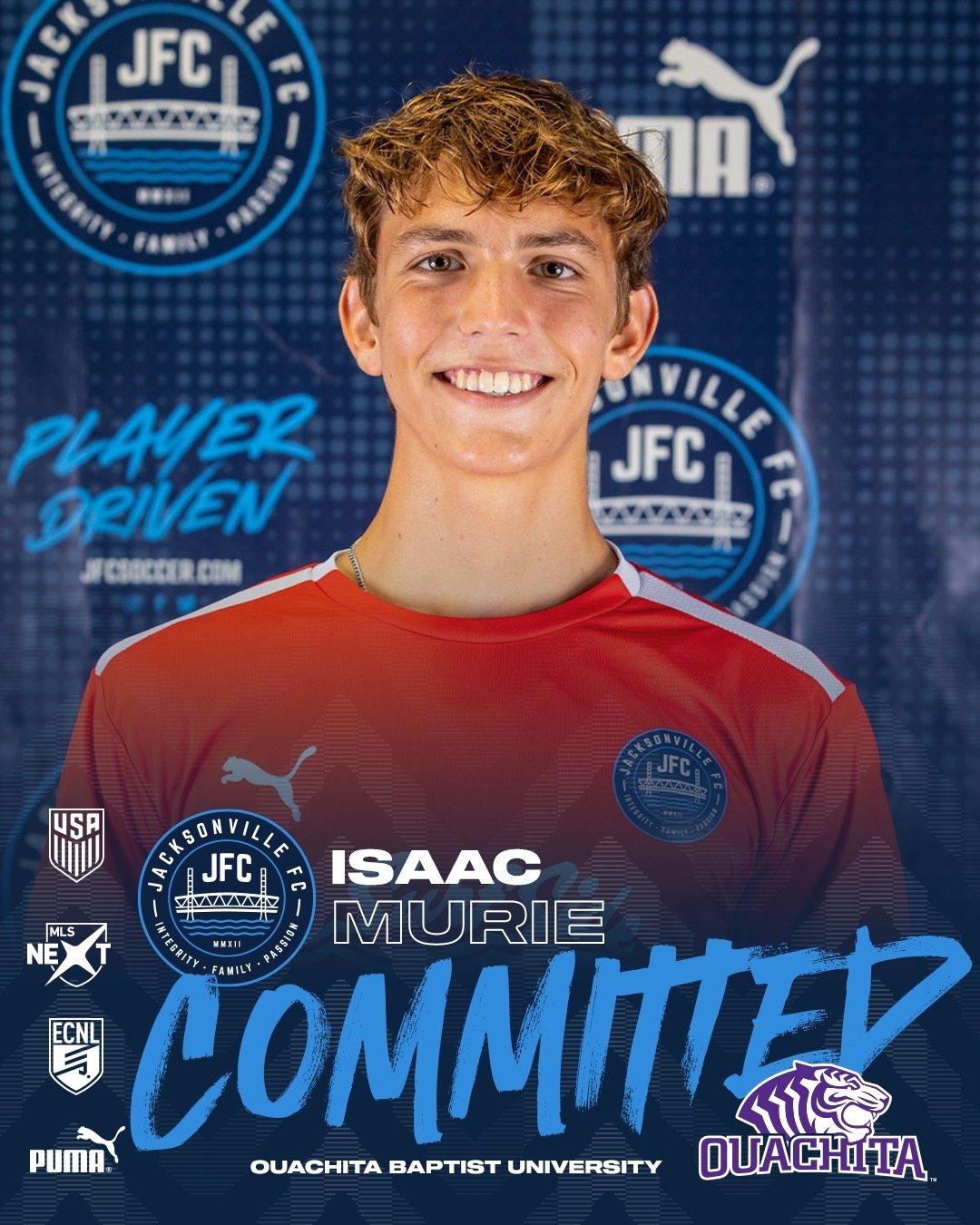 Congratulations to Isaac Murie on his commitment to play college soccer for Ouachita Baptist University. Well done Isaac and good luck at the next level, we are proud of you.

#PlayerDriven #904JFC