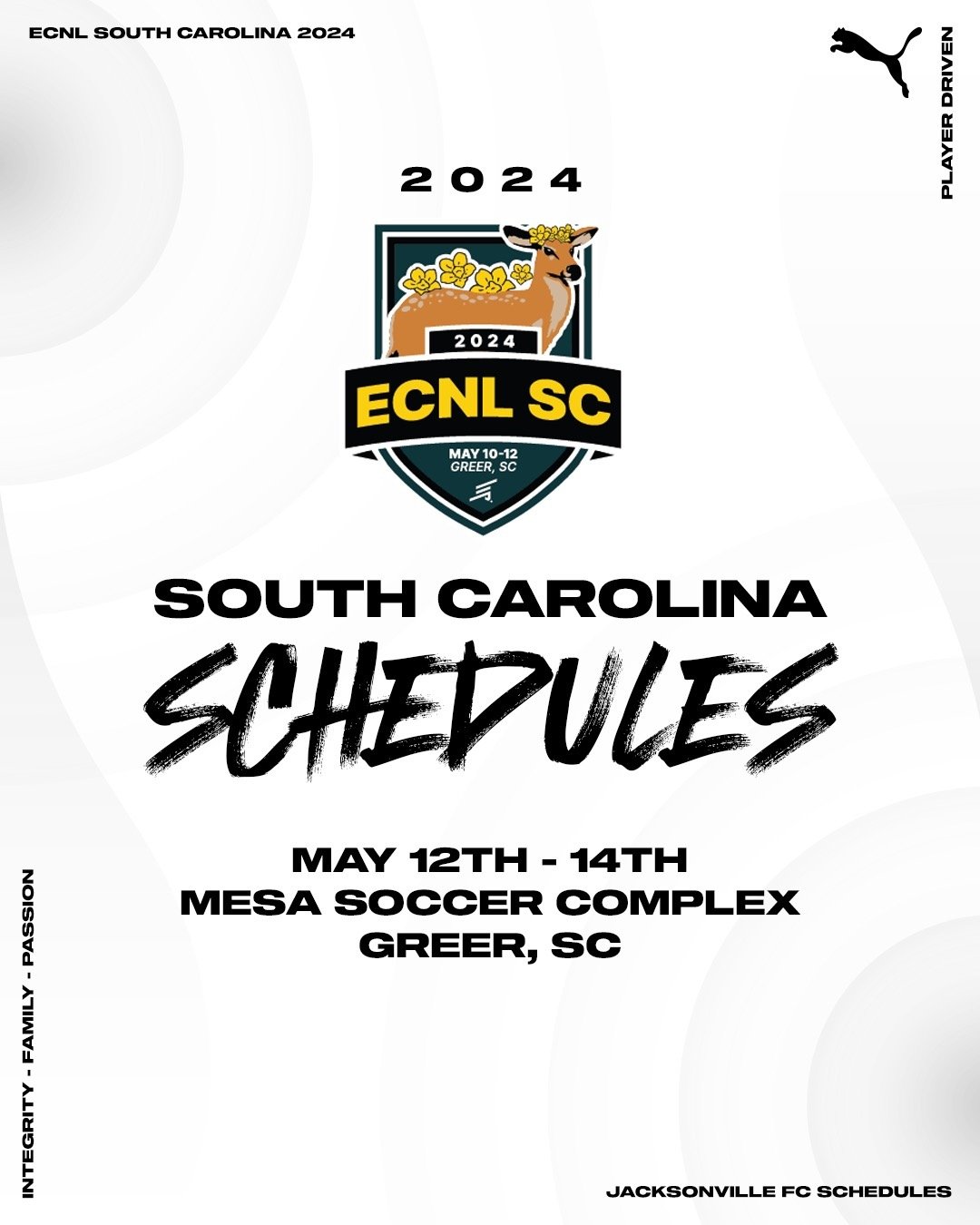 Our U12, U13, and U14 ECNL Girls are up in South Carolina this weekend competing against some tough competition from around the country. 

Good luck to all our players, coaches, and families who made the trip to Greer, SC.

Lets go JFC!!!

#PlayerDri