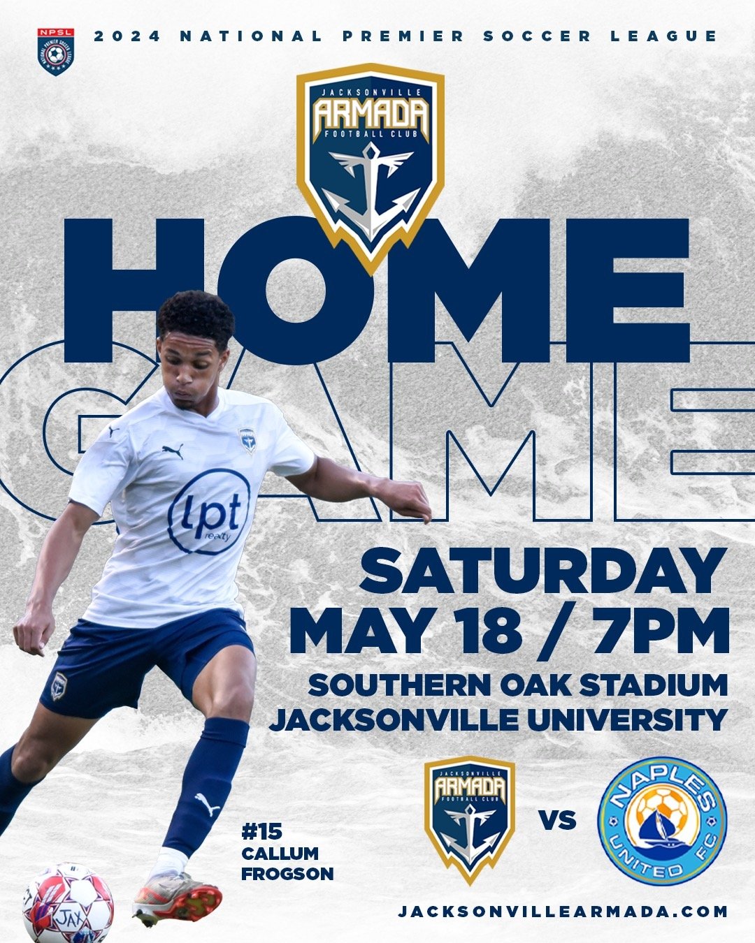 The next Armada Home Game is this Saturday, May 18th / 7pm vs Naples United FC at Southern Oak Stadium on the campus of Jacksonville University.

The link in our profile is specific to our club so lets &quot;Pack the Oak&quot; and show the Jacksonvil