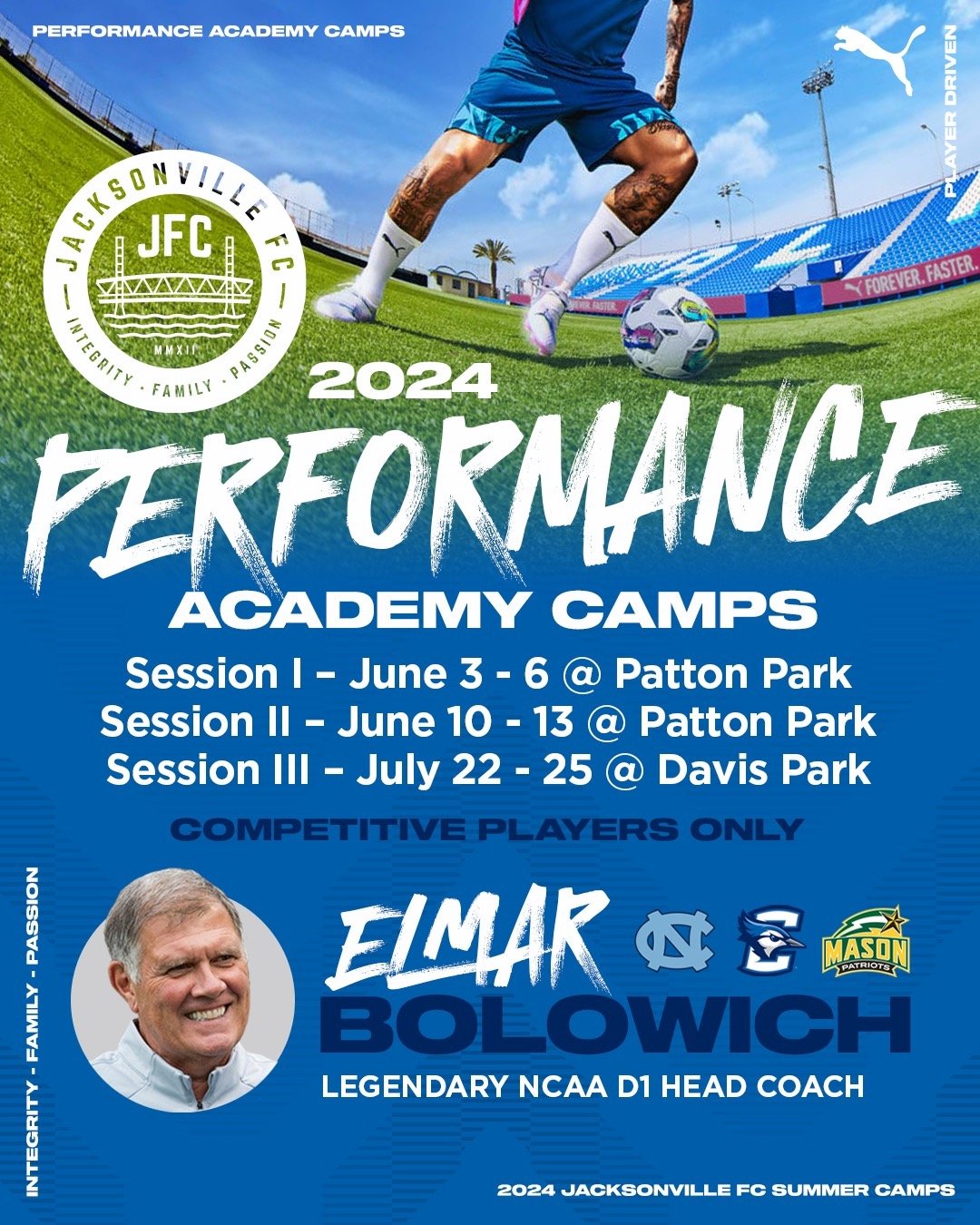 You still have time to sign up for our 2024 JFC Performance Academy Camps for competitive players only at Patton and Davis Park in June and July with Coach Elmar Bolowich.

Visit jfcsoccer.com for more information and to sign up today.

#PlayerDriven