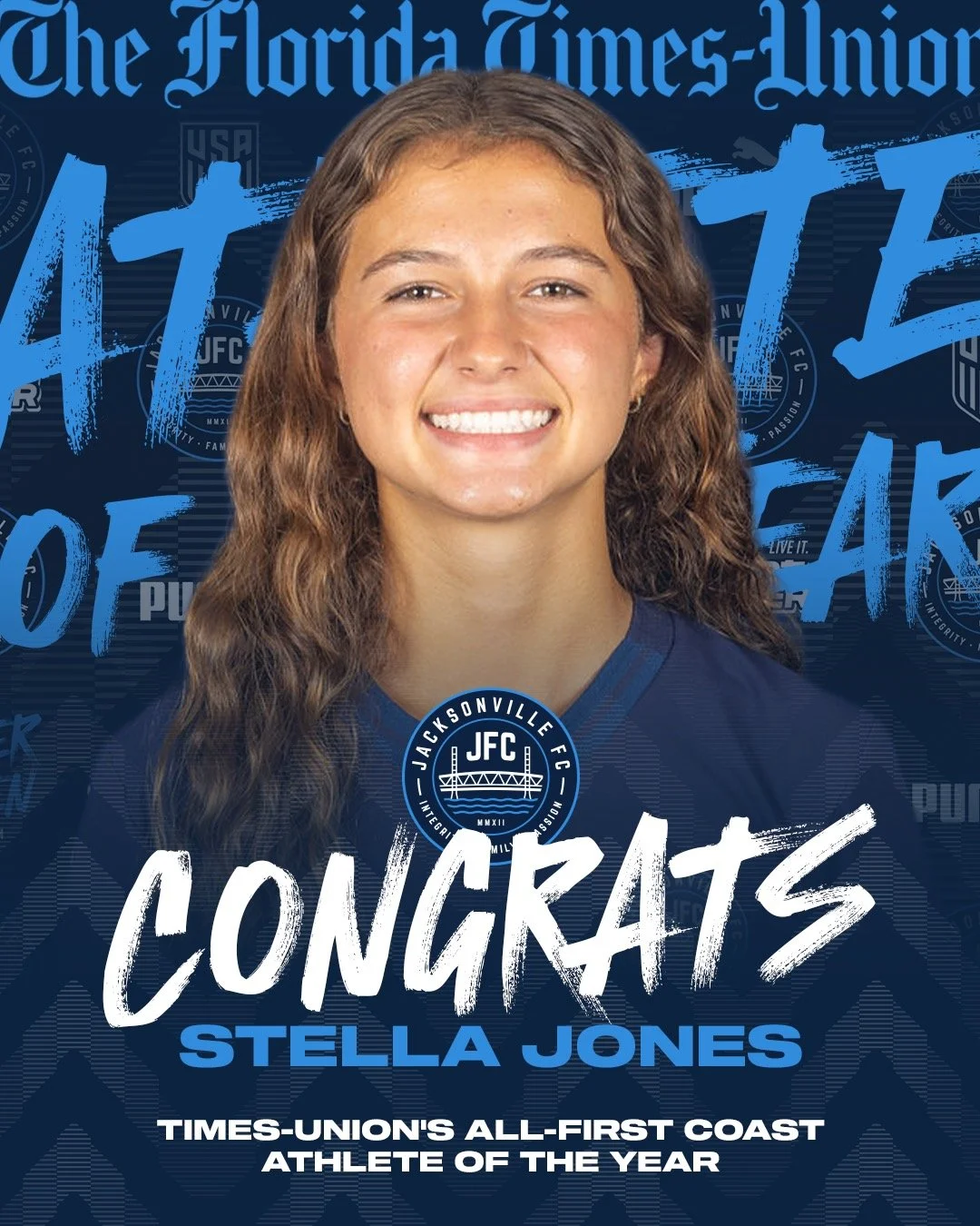 Congrats, Stella Jones.

The Florida Times-Union All-First Coast Girls Soccer Athlete of the Year.

We are incredibly proud of you here at JFC and everything you represent on and off the field.

#PlayerDriven #904JFC