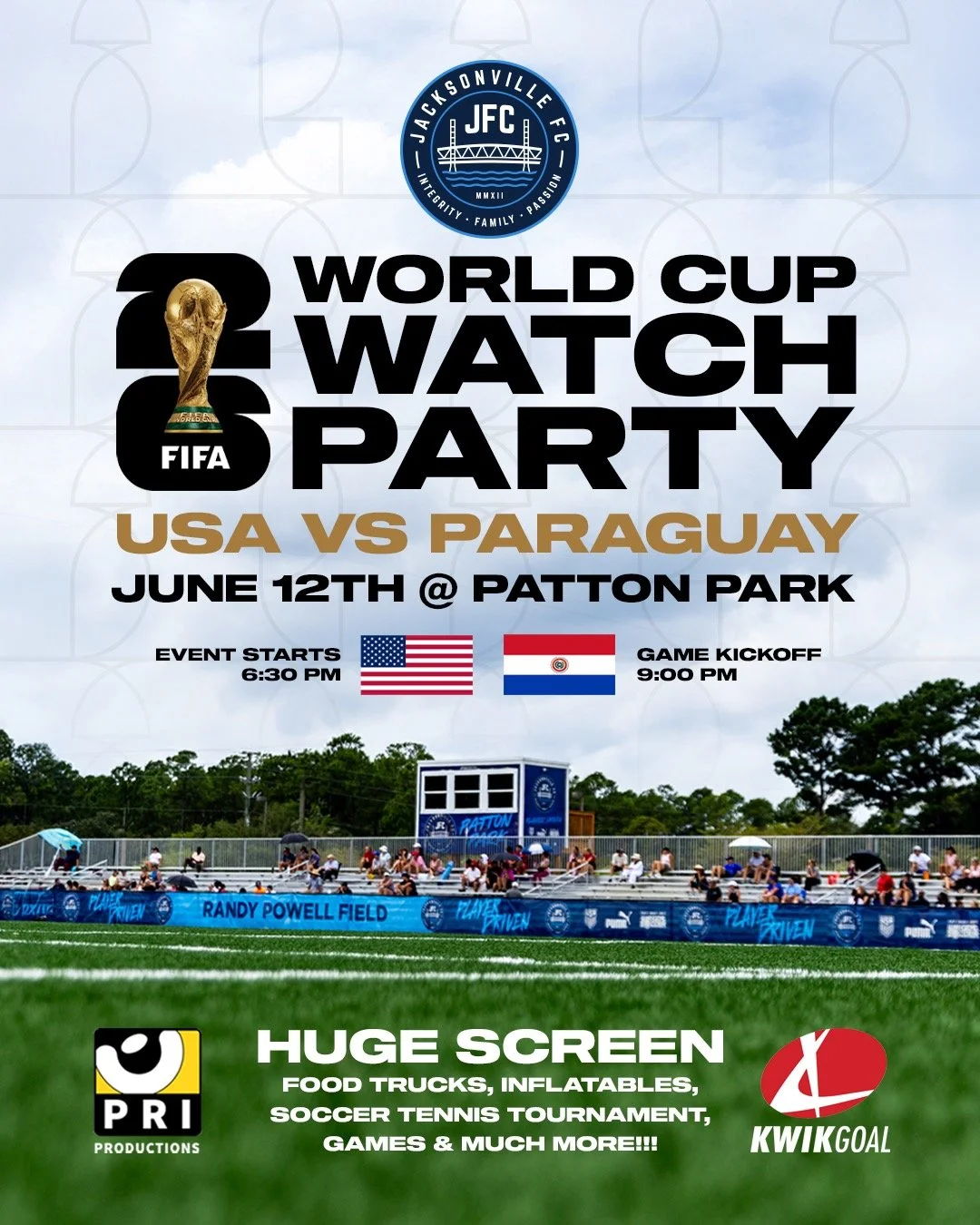 Join us at Patton Park on June 12th starting at 6:30 PM for a special JFC World Cup Watch Party as the USA takes on Paraguay at 9 PM.

We&rsquo;re bringing our club and community together to celebrate the game with a huge outdoor screen, food trucks,