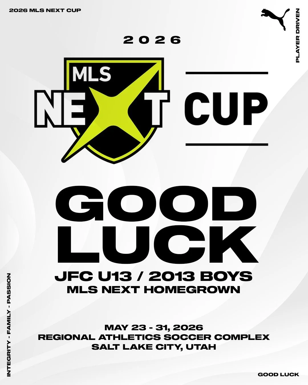 Good luck to our JFC U13 MLS NEXT Homegrown boys as they kick off play today at the 2026 MLS NEXT Cup in Salt Lake City.

The work has already been put in. Now it&rsquo;s time to compete, enjoy the experience, and represent Jacksonville FC against so